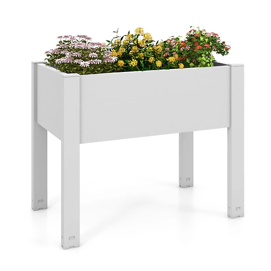 SUGIFT 53L Self-Watering Raised Bed Grow Box Planter Box Stand 66-lb Capacity 30 x 18 x 24 in Coffee/Greyish-white 1-Pc