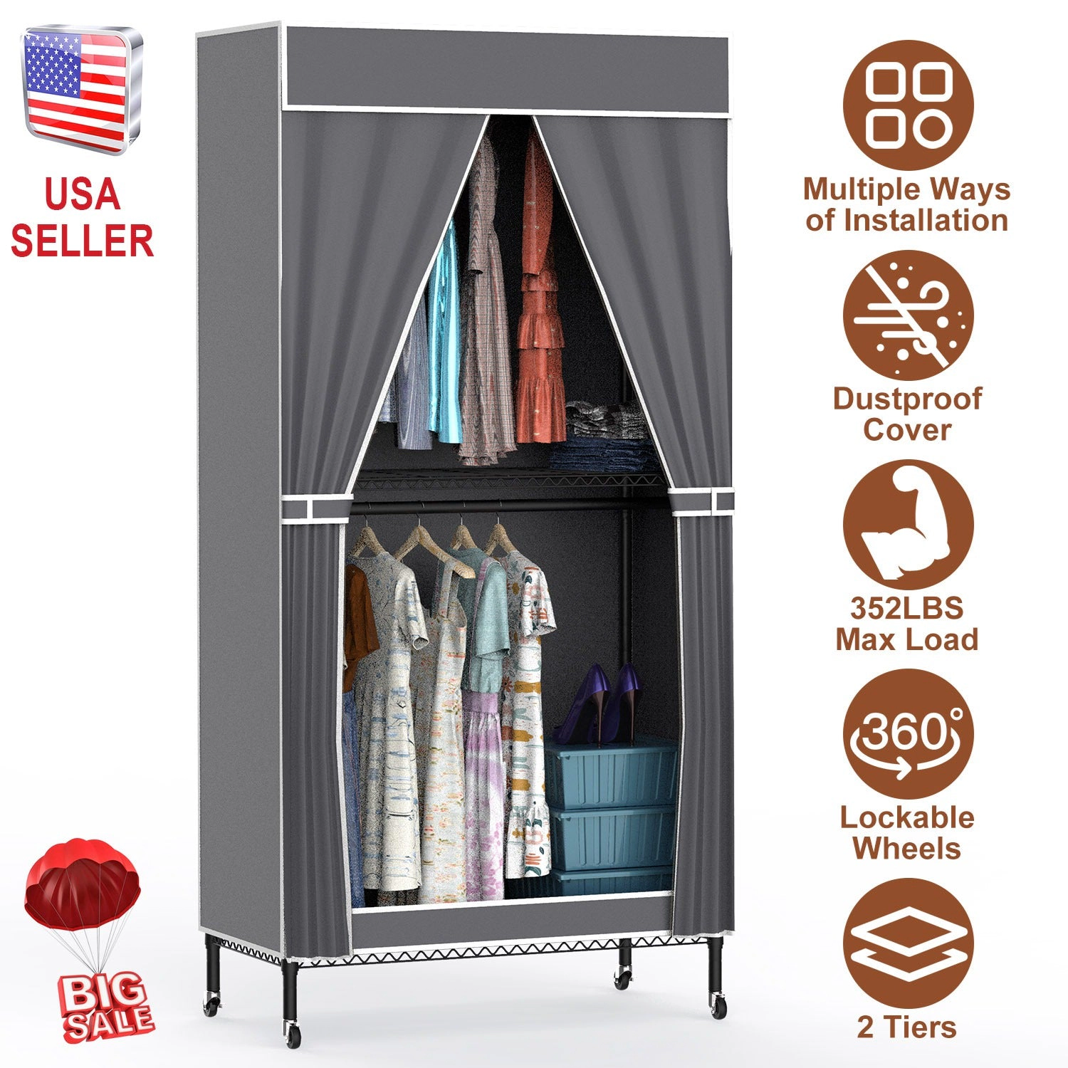 GBruno 2-Tier Portable Clothing Rack With Cover