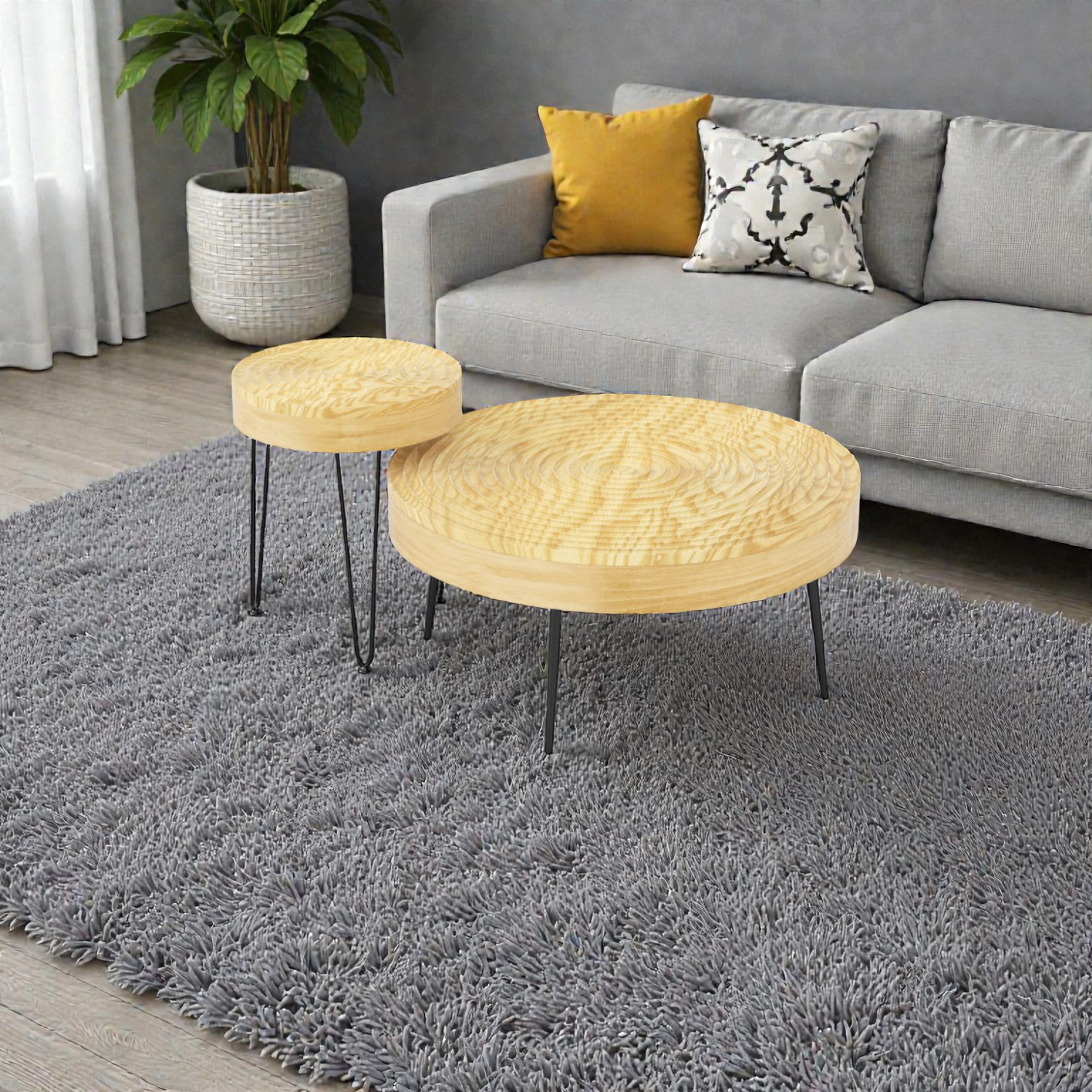 Hivvago Two-Piece Farmhouse Coffee Table Set with Circular Wood Detailing