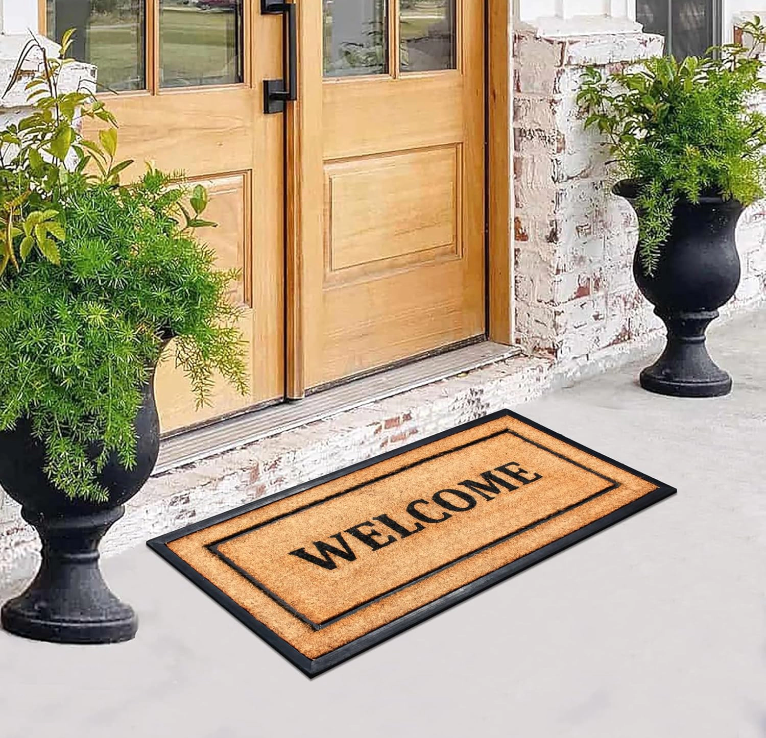 A1HC Coir and Rubber Door Mat 24x48 Inches Heavy Duty Non-Slip Durable Welcome Classic Border