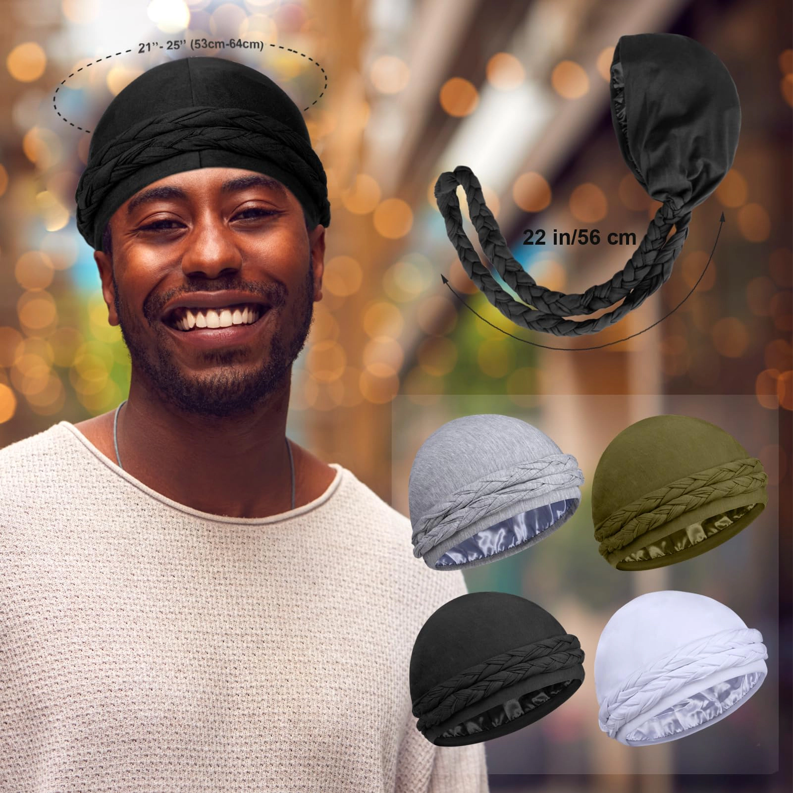 PIGFDK 4 Satin Lined Turban Head Wraps For Men  Scarf Hair