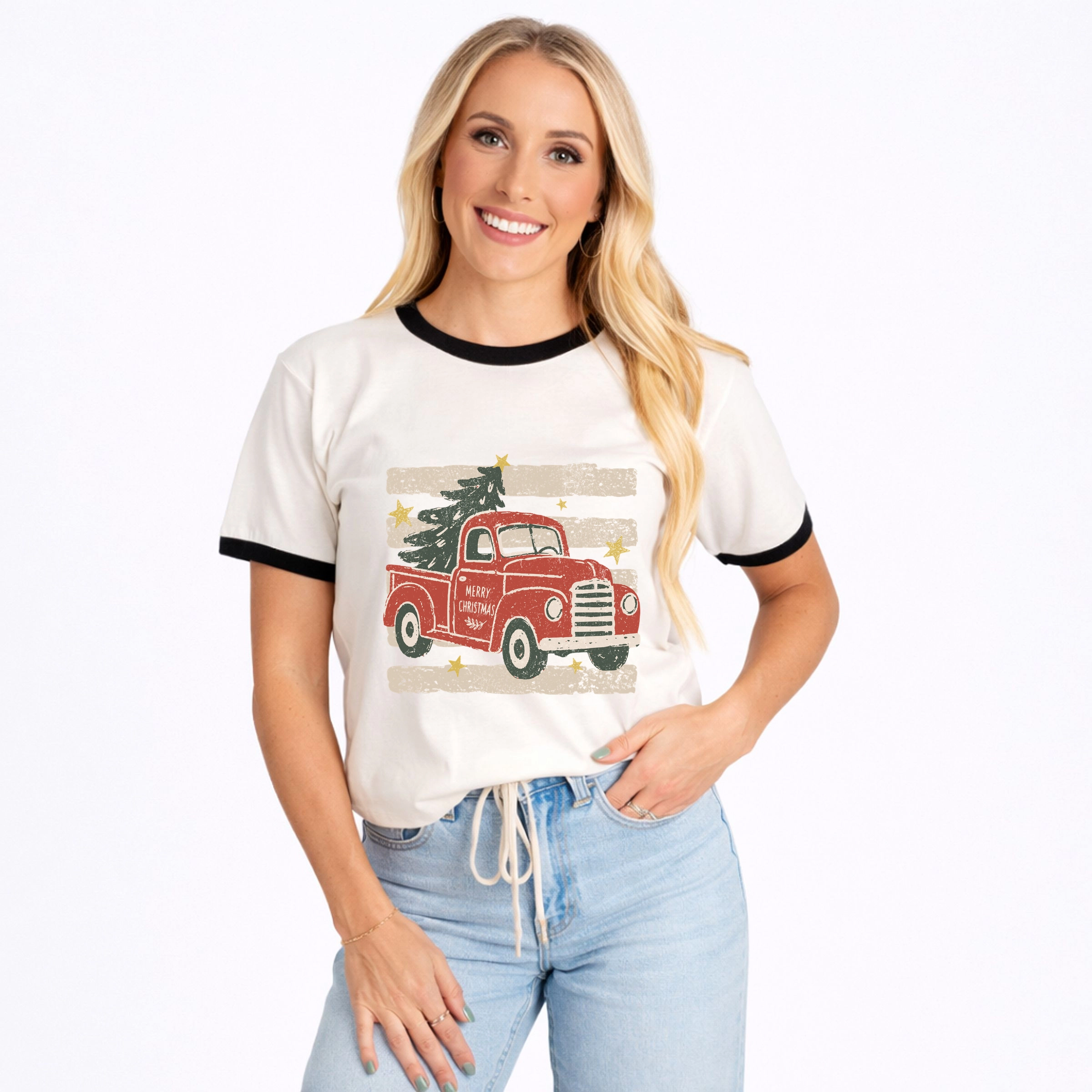 Simply Sage Market - Women's Ringer Graphic T-Shirt Red Truck Stripes