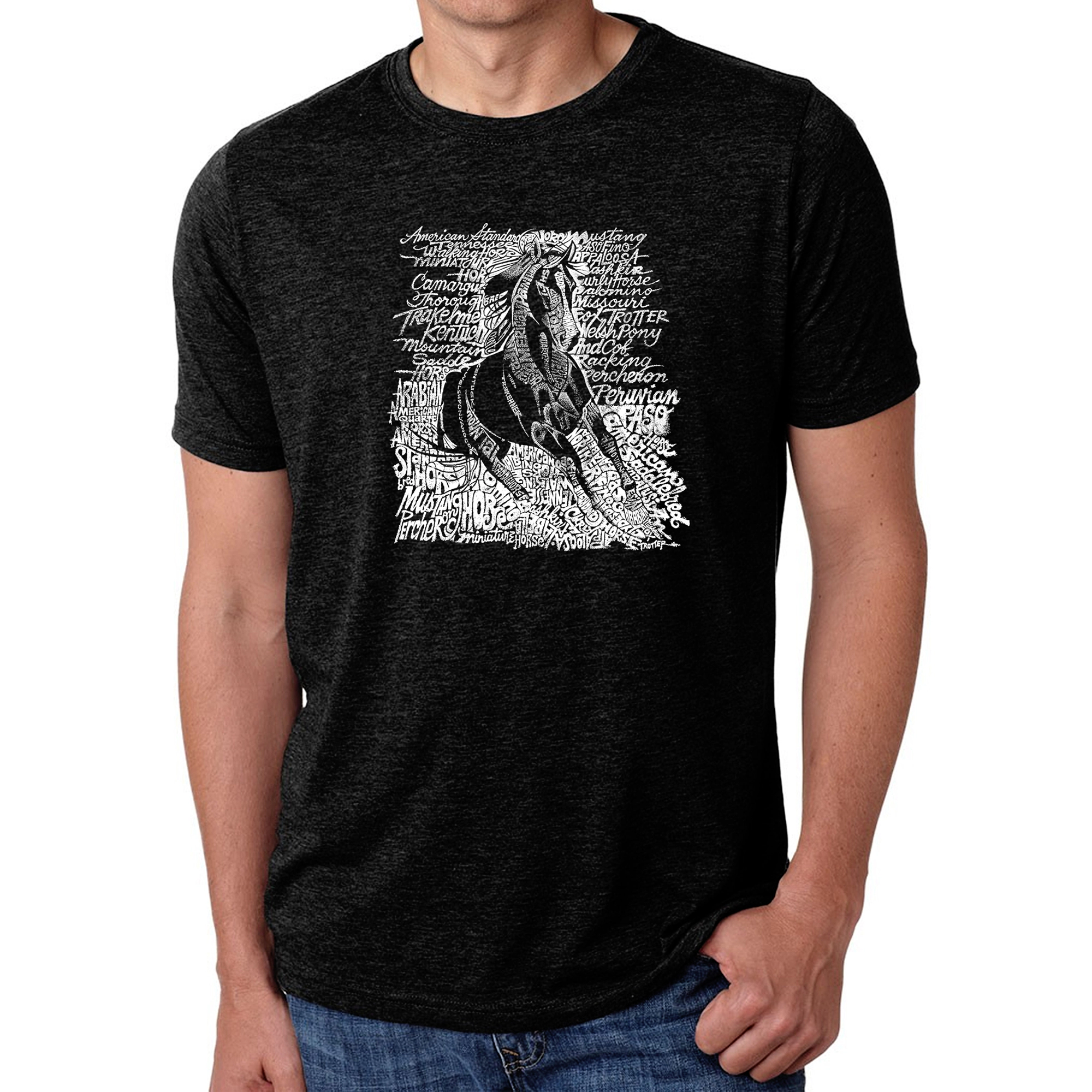 LA Pop Art Men's Cotton/Poly Blend Word T-Shirt - Popular Horse Breeds