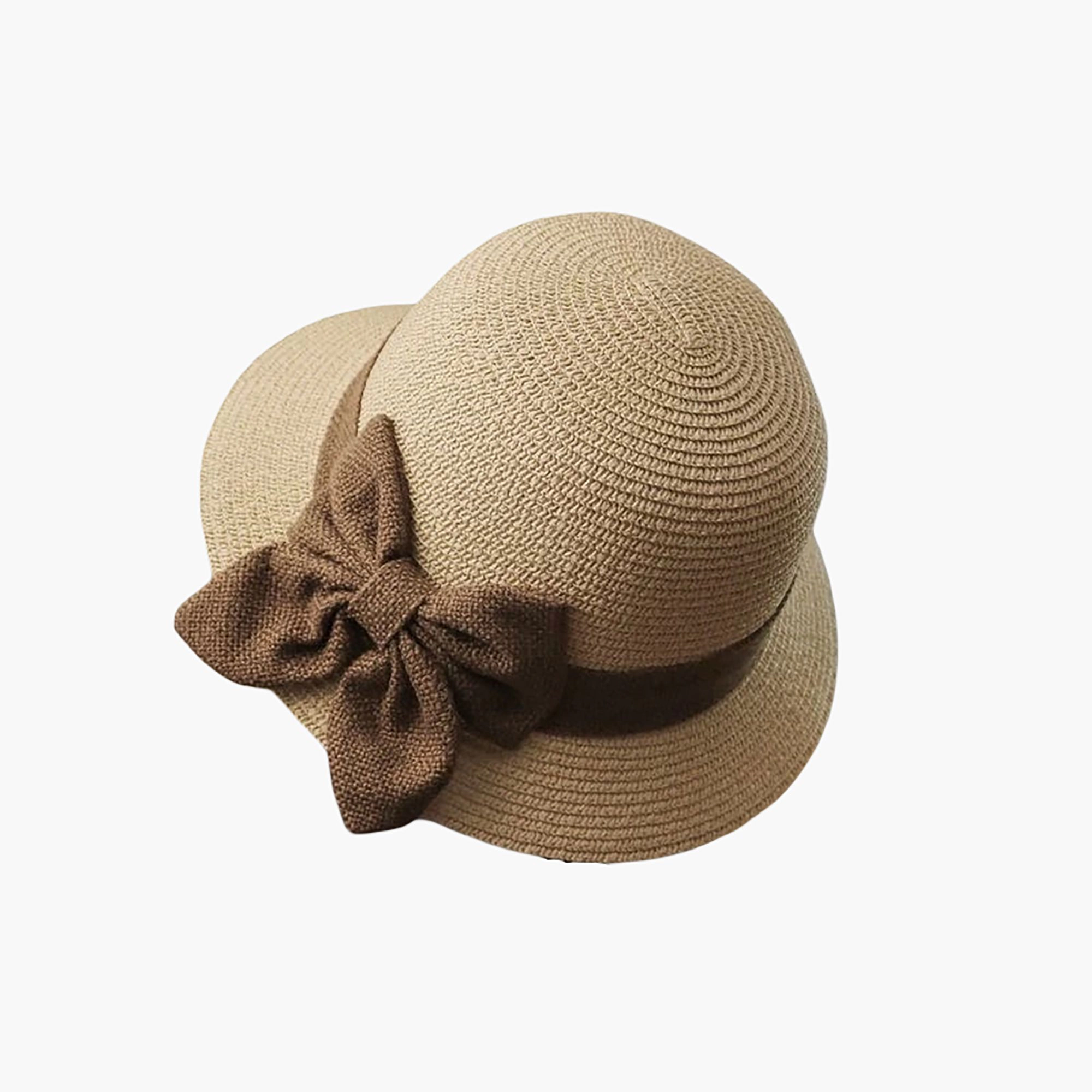 Anna-Kaci Womens Straw Cloche Sun Hat with Wide Brim and Decorative Bow