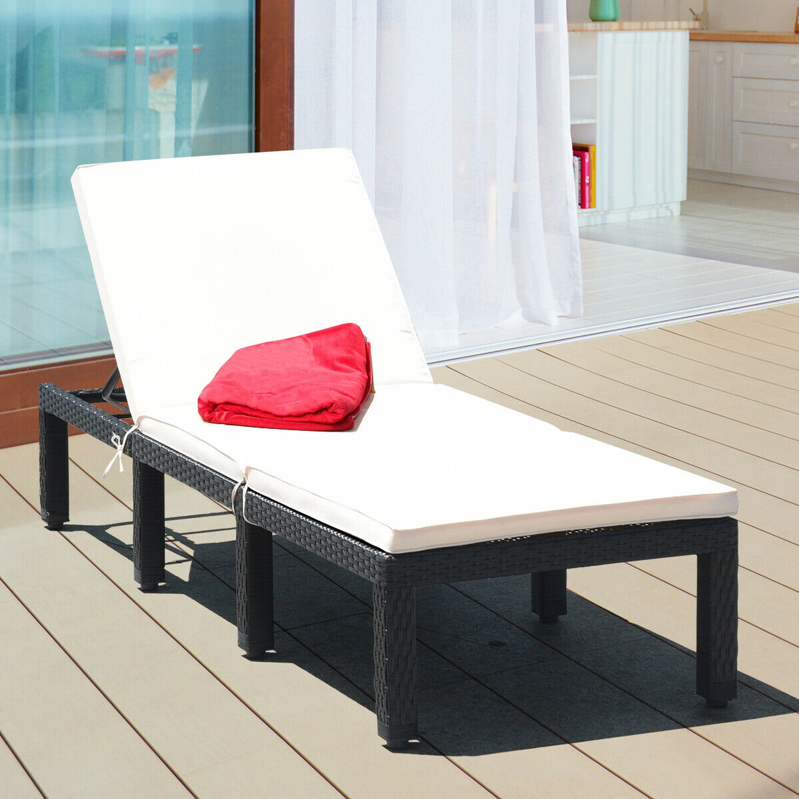 SUGIFT White Cushioned Height Adjustable Backrest 355-lb PE Wicker Patio Rattan Chaise Lounge