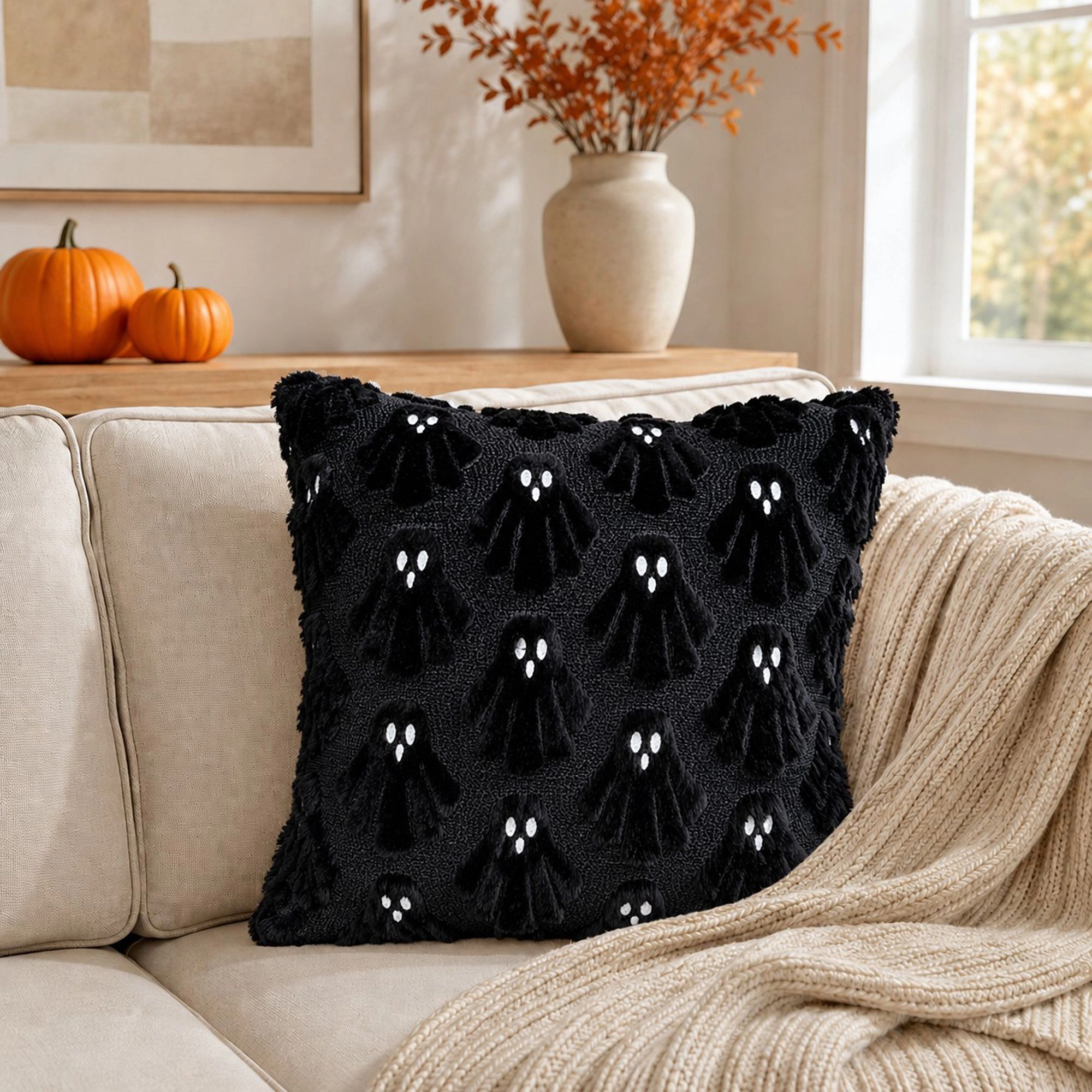 Alilang Halloween Tufted Allover Ghost Decorative Throw Pillow Cover
