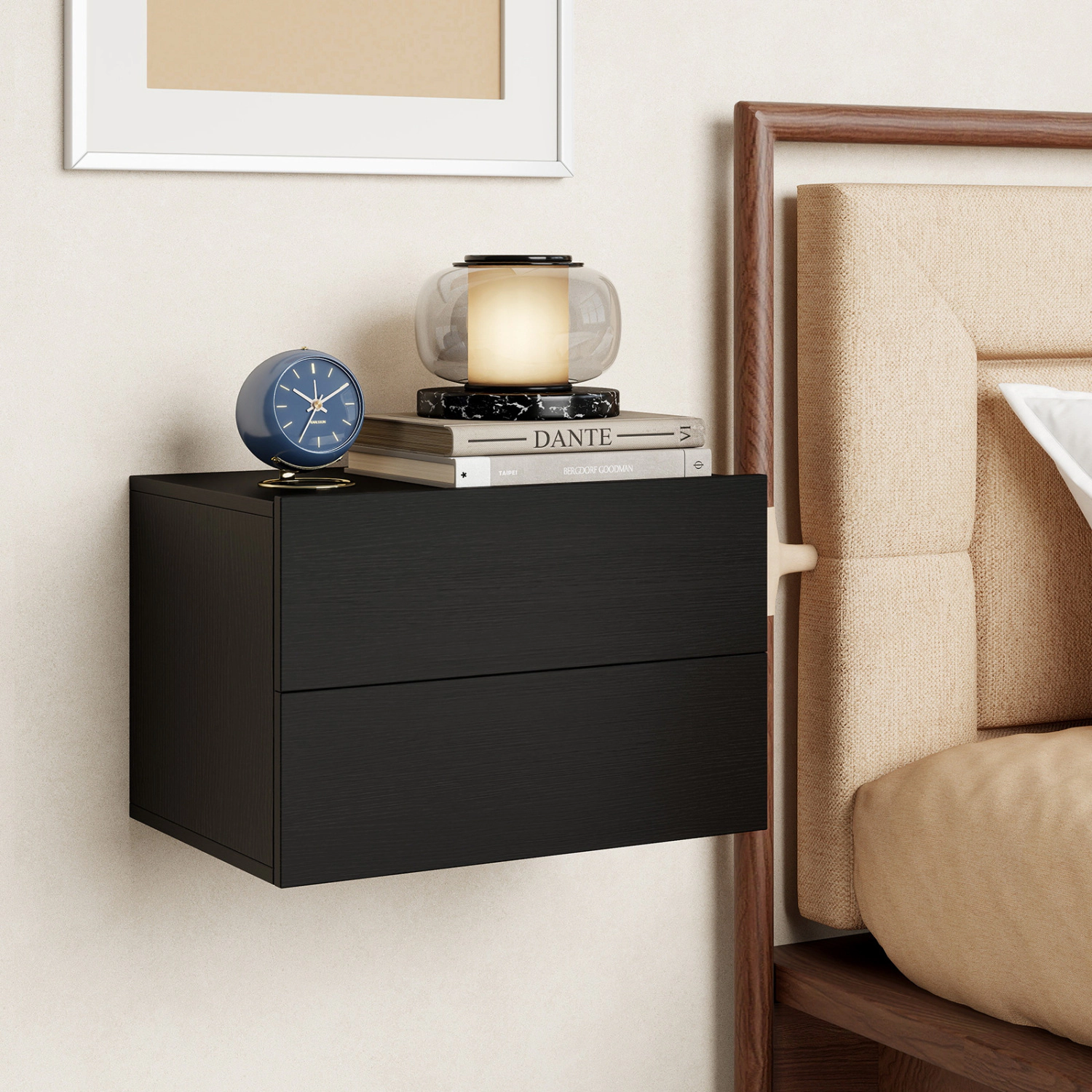Glintex Floating Wall-Mounted Nightstand with 2 Drawers and Wall Kits