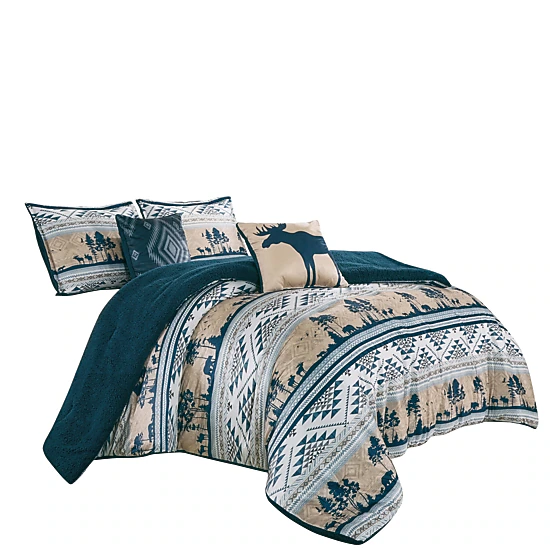 MarCielo Southwestern Lodge 5-Piece Velvet Comforter Set with Sherpa Backing