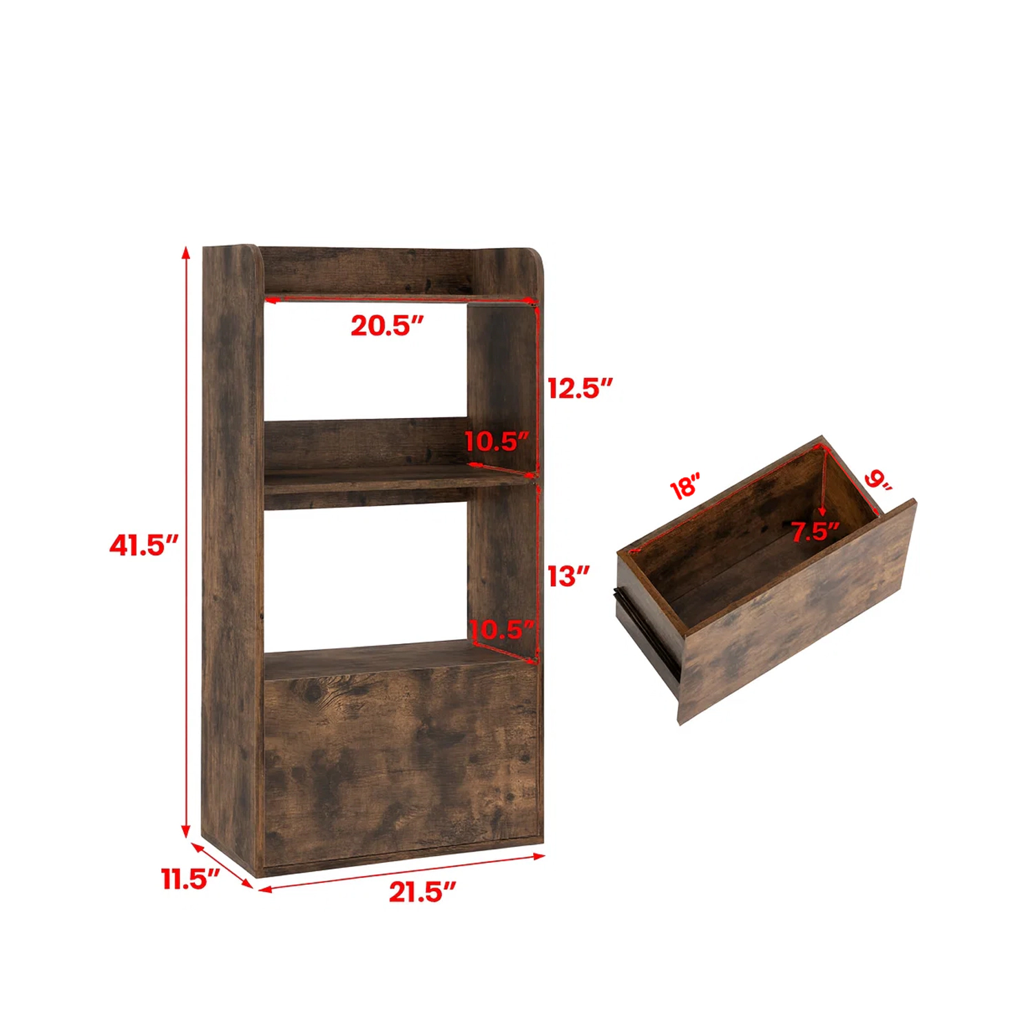 Hivvago Three-Level Freestanding Bookshelf with Display Shelves