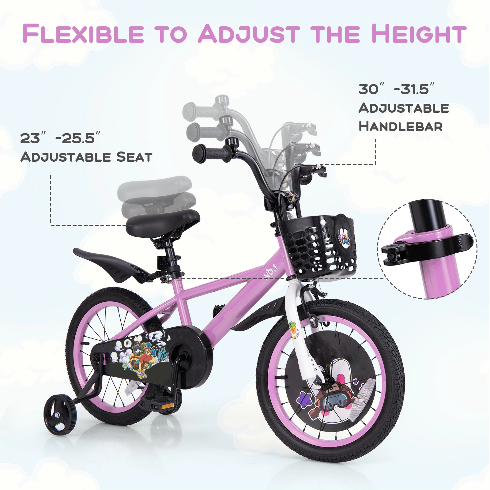 SUGIFT Adjustable 16-Inch Kids Sport Bicycle with Hand and Coaster Brakes 110-lb Seat Capacity Ages 4-7 Purple