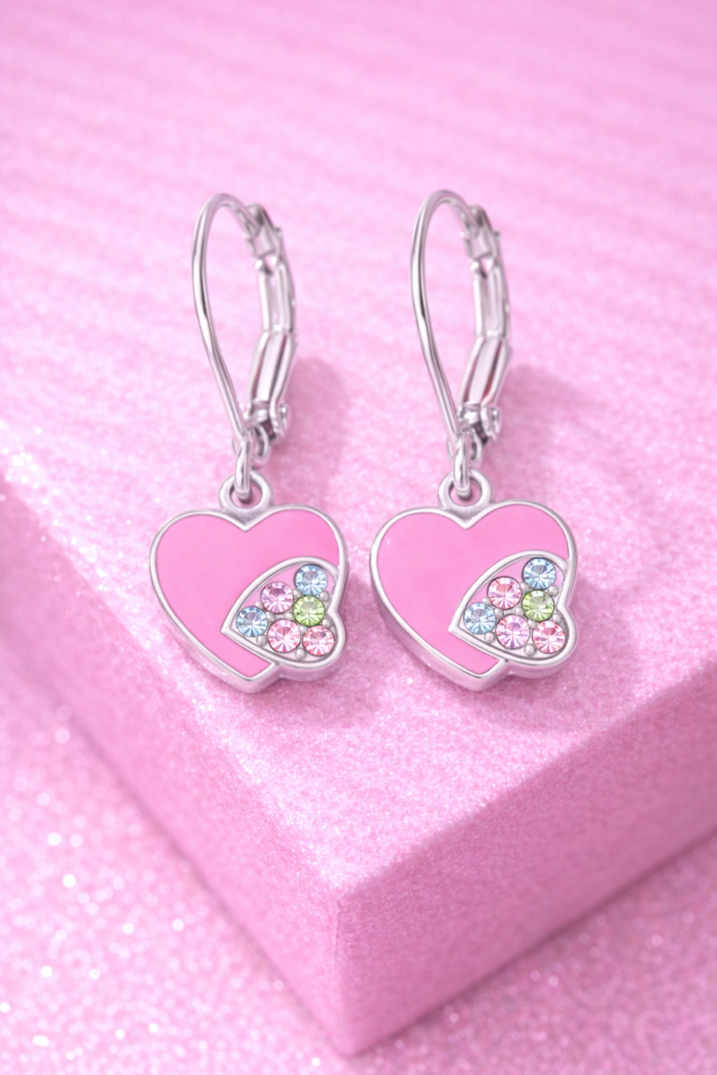 CHANTEUR Kids Sterling Silver Leverback Heart Earrings - Hypoallergenic, Silver-Plated Brass Heart