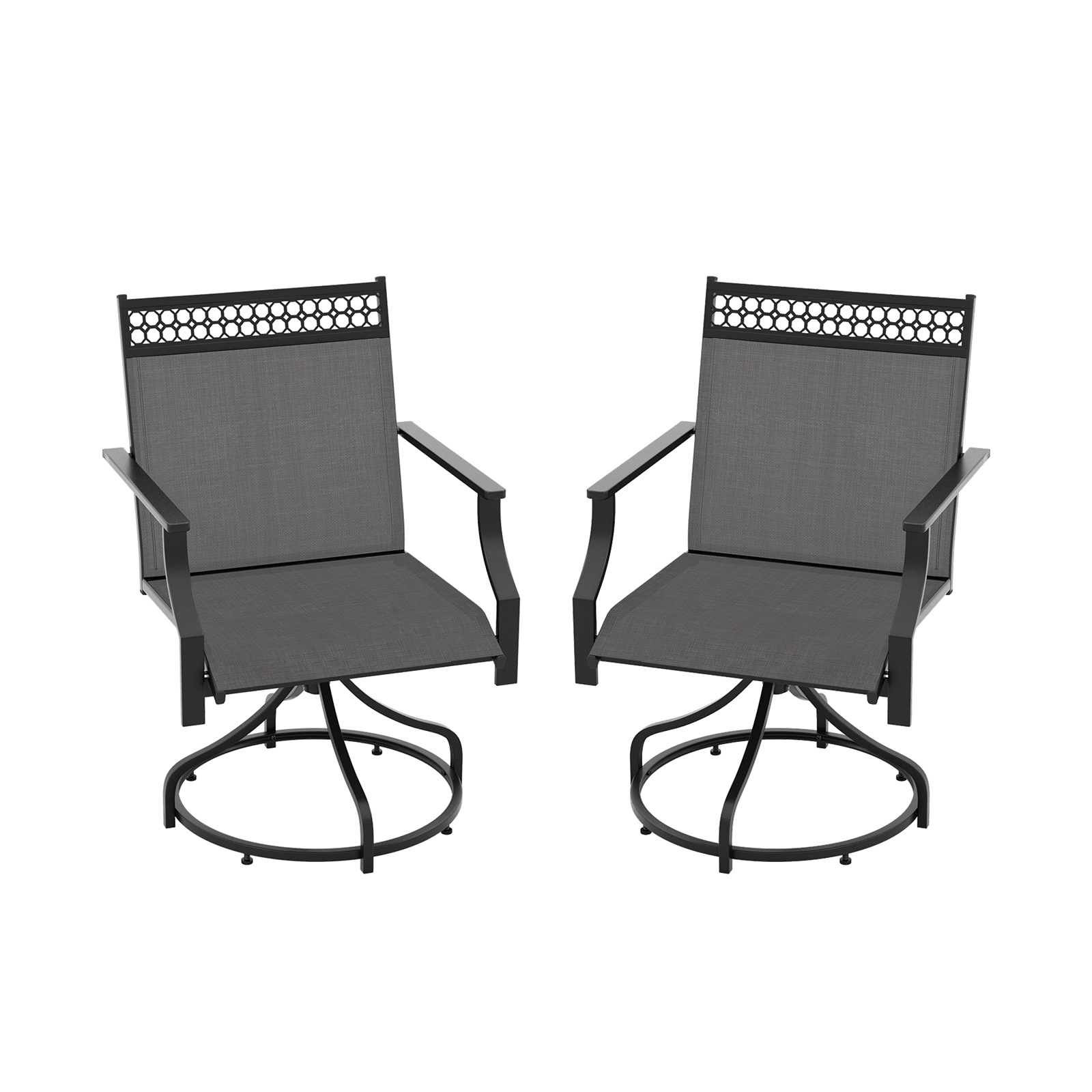 SUGIFT Gray Swivel Heavy Duty Metal Frame and Armrests Set of 2 Patio Dining Chairs
