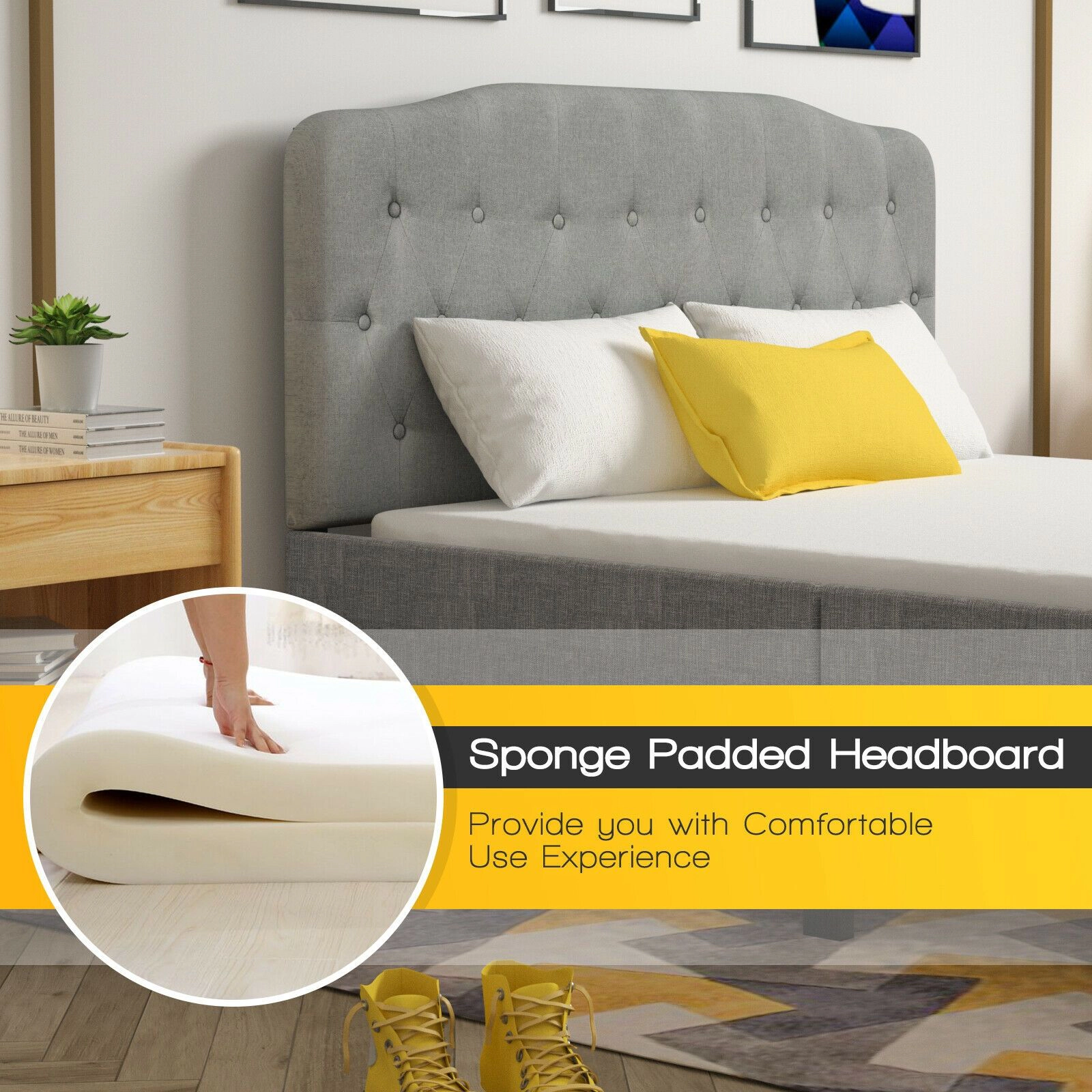 SlickBlue Queen Size Adjustable Polyester Fabric Headboard