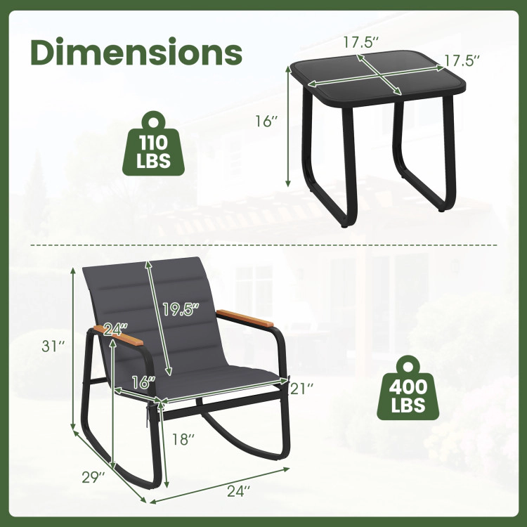 Hivvago 3 Piece Outdoor Rocking Bistro Set Porch Rocker Chairs