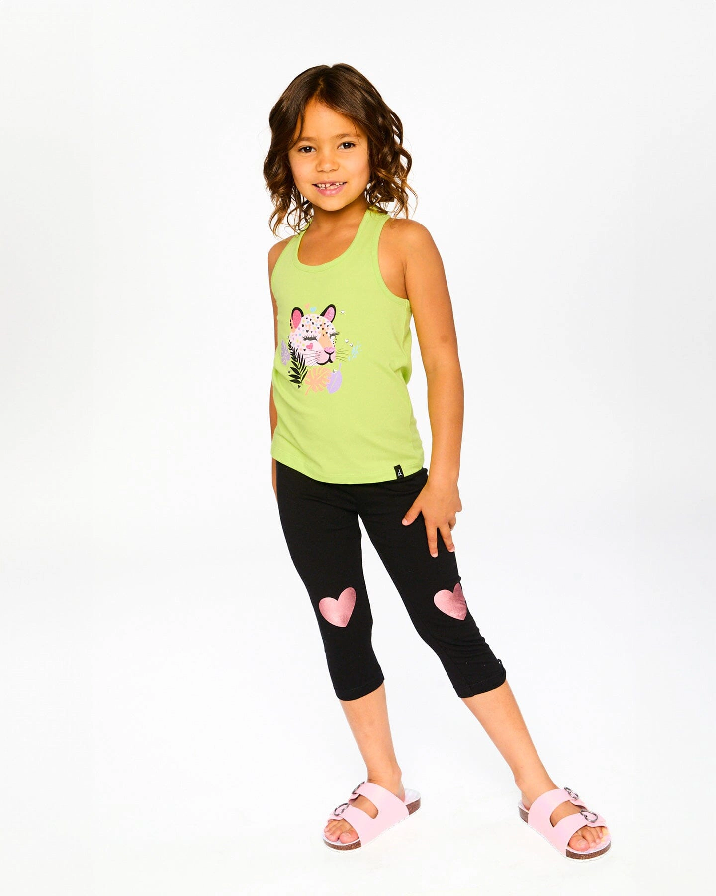 Deux par Deux Girls Organic Cotton Jersey Capri with Knee Foil Heart Print