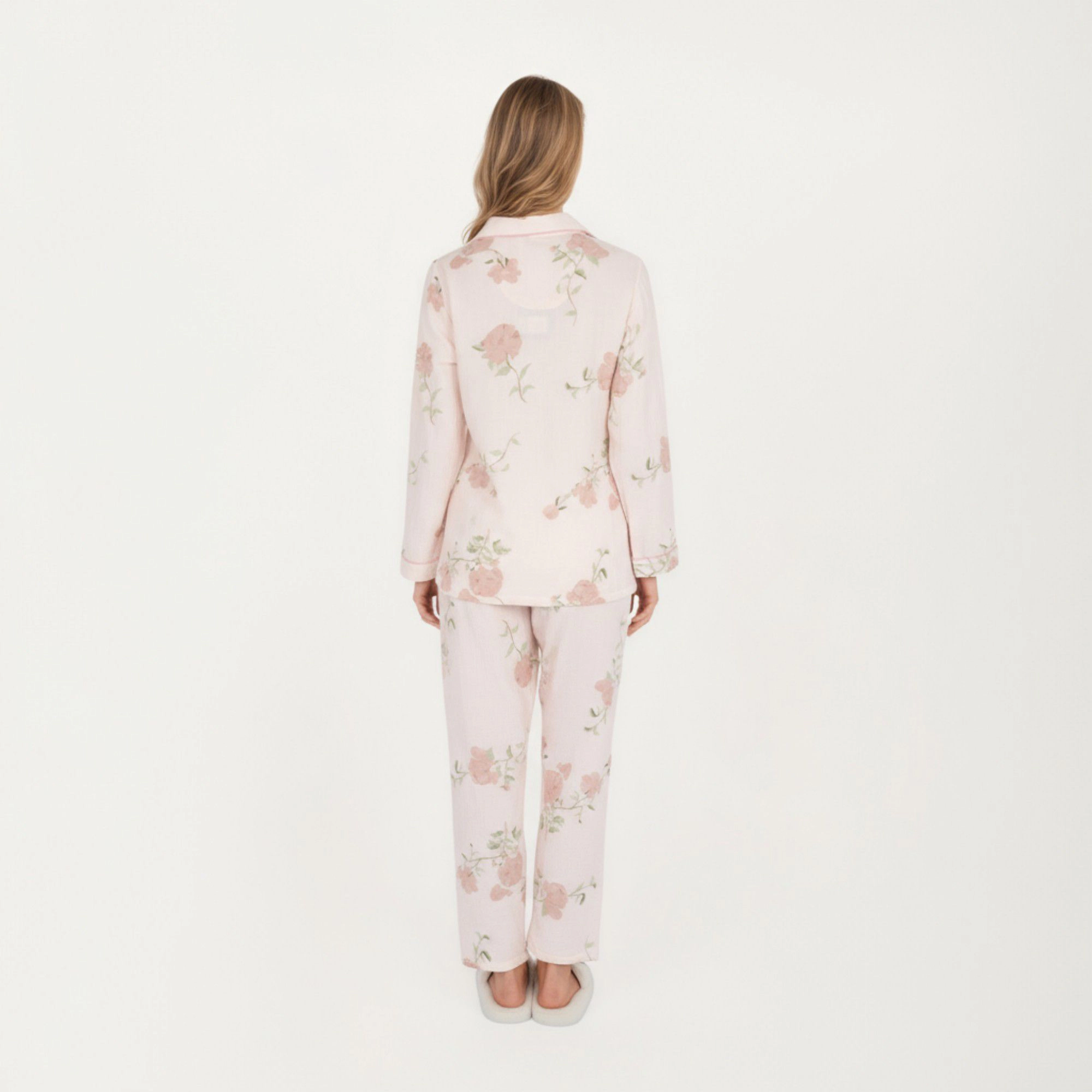 Anna-Kaci Women's 2-Piece Long Sleeve Button Front Pajama Top with Matching Relaxed Fit Pants Floral Print Sleepwear