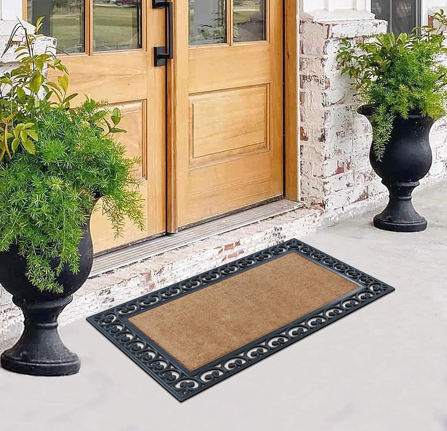 A1HC Coir and Rubber Door Mat 30x48 Inches Anti-Shed Fade-Resistant Heavy Duty Large Rectangle Black