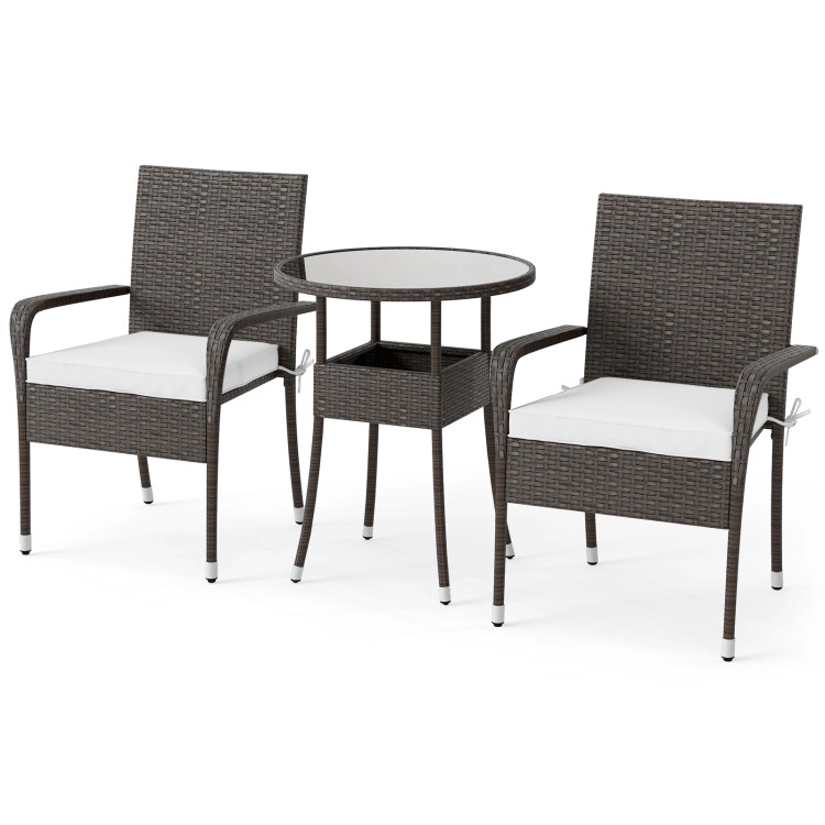 Hivvago 3-Piece Patio Furniture Set Pe Rattan Wicker Chairs With Tempered Glass Top Table