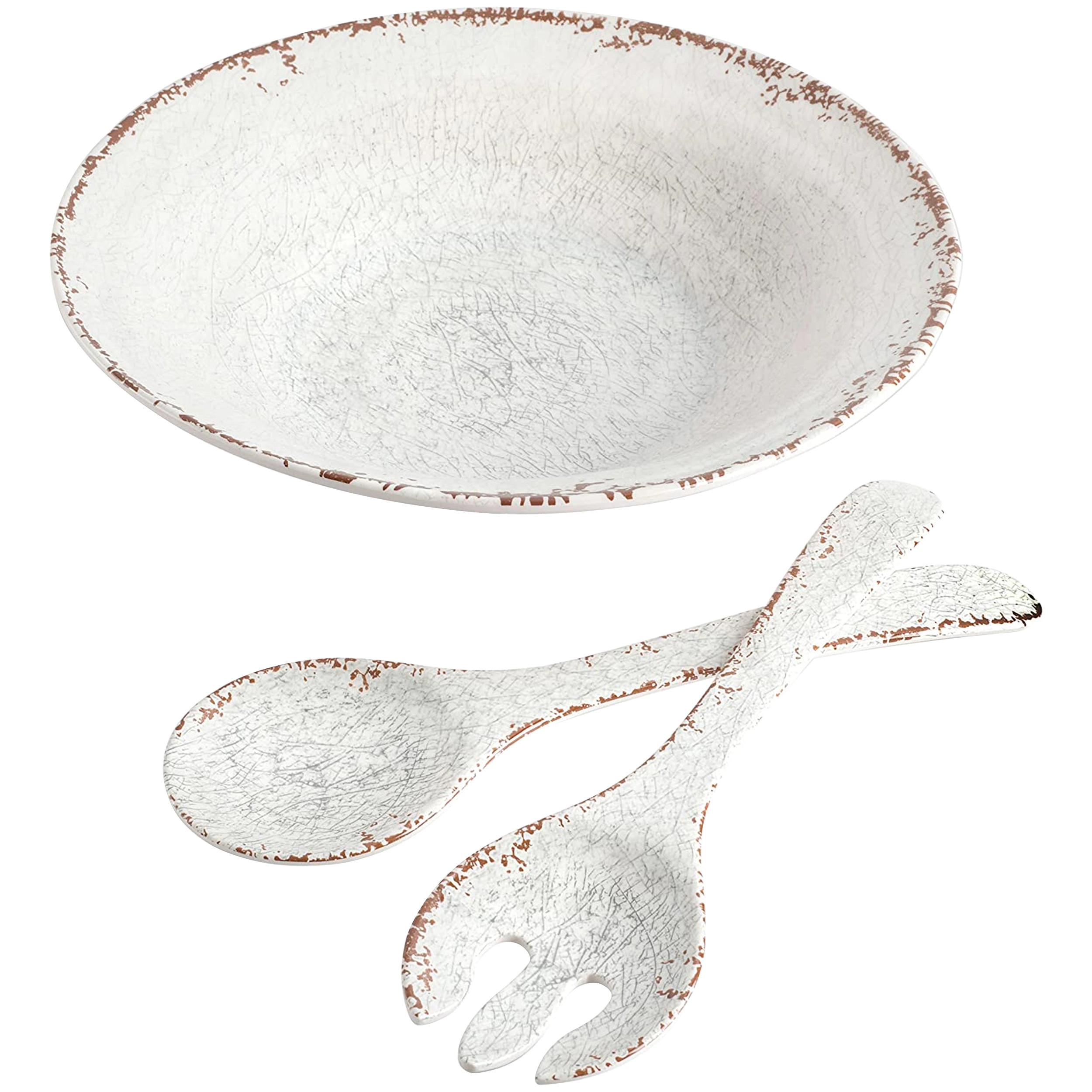 Gibson Mauna 3 Piece Melamine Serving Bowl Set in White with Serving Utensils