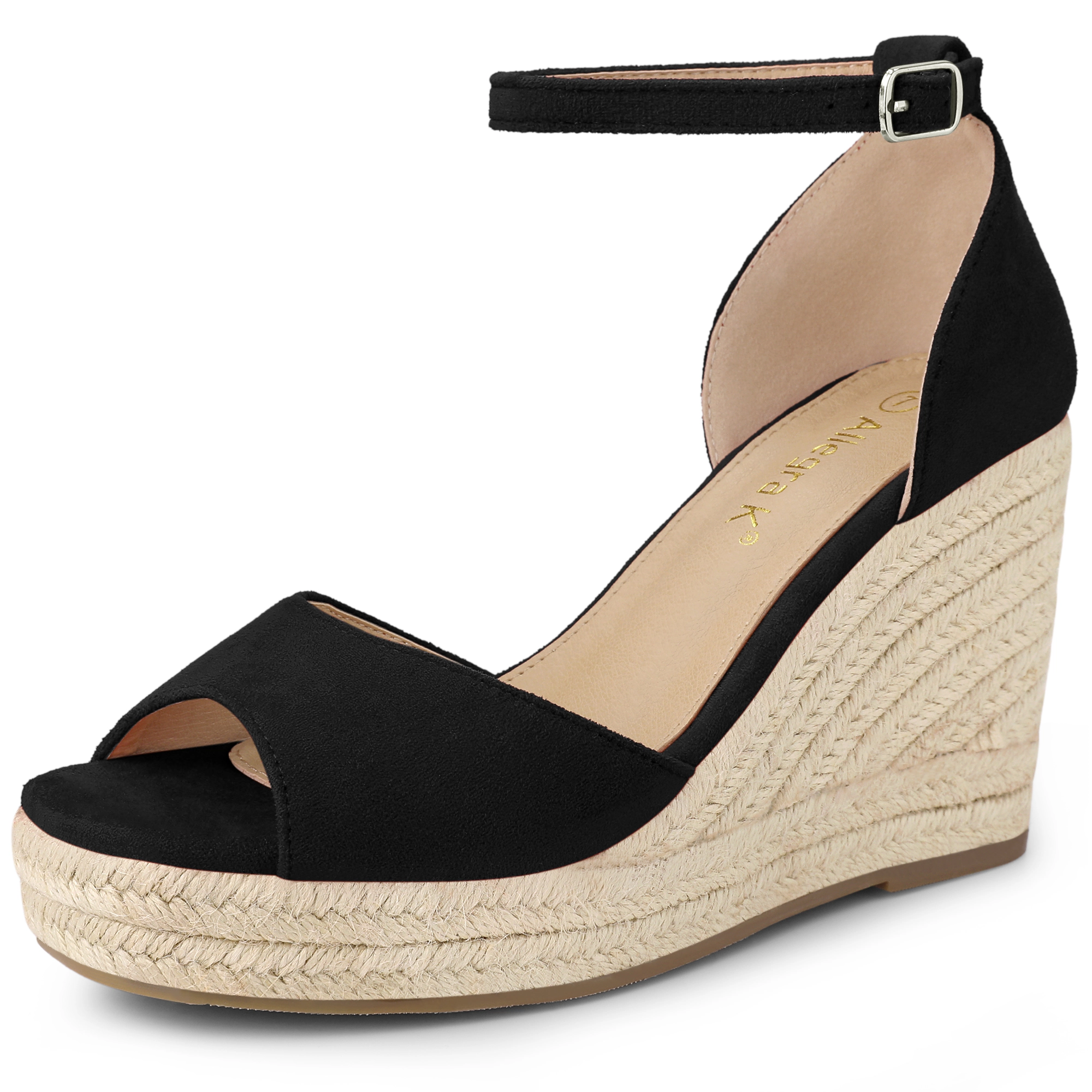 BLISSFUL STEP Women's Platform Espadrille Wedge Open Toe Ankle Strap Sandals
