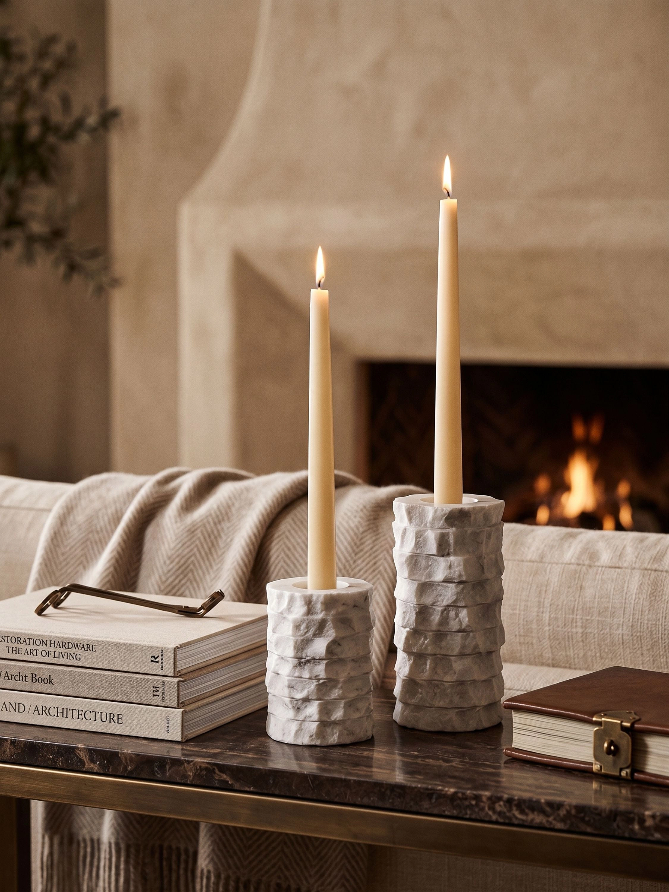 GAURI KOHLI Flores Marble Taper Candle Holders