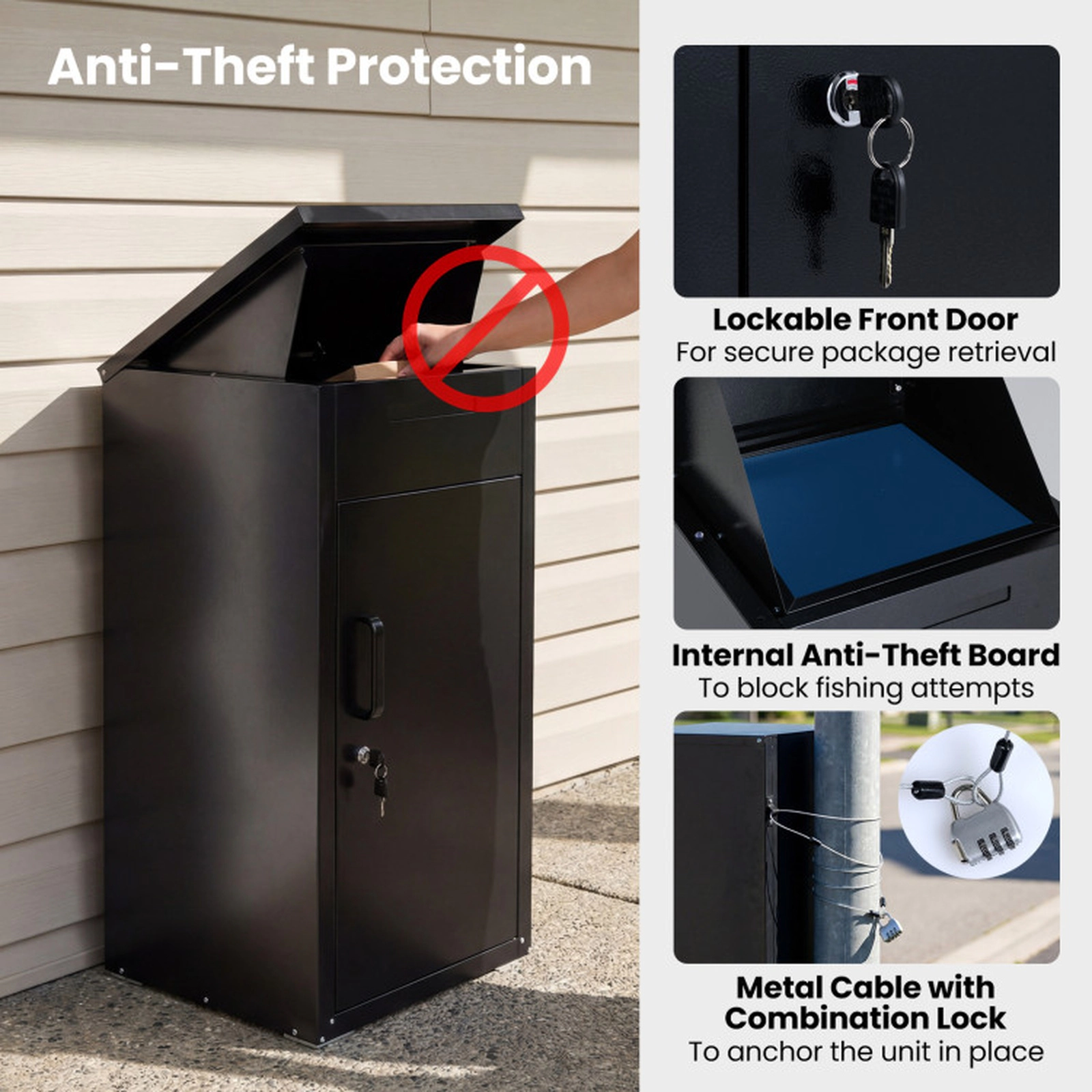 SUGIFT 88-lb Capacity Galvanized Steel Package Delivery Box with Anti-Theft Board and Lockable Door
