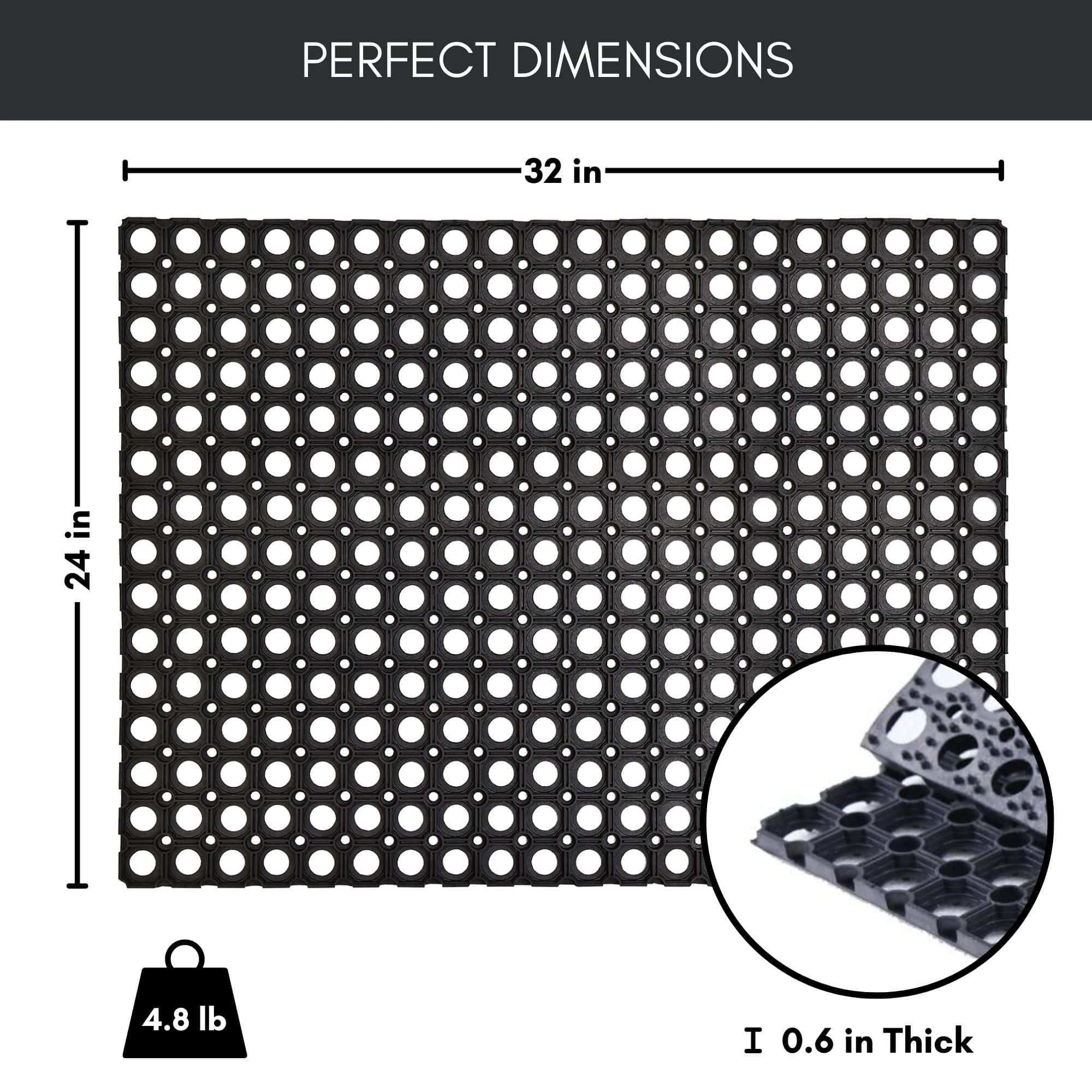 Evideco French Home Goods Black Honeycomb Pack of 2 Rubber Doormat 48 x 32 Inches