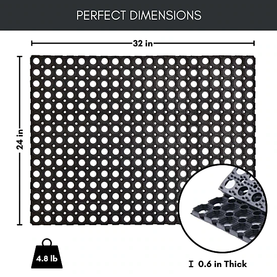 Evideco French Home Goods Black Honeycomb Pack of 2 Rubber Doormat 48 x 32 Inches