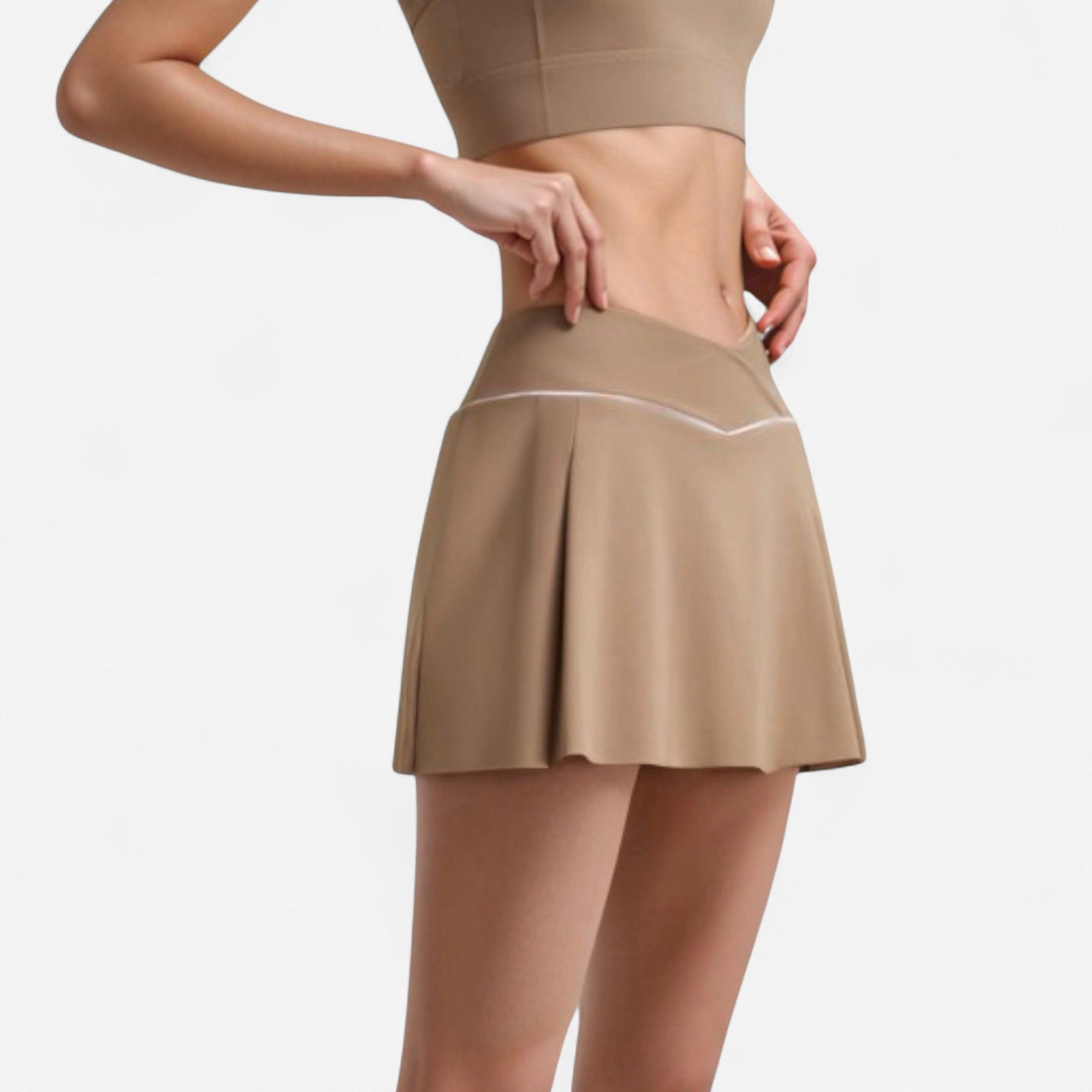 Anna-Kaci Women's V-Crossover Waist Tennis Skort with Built-In Shorts and White Trim Detail