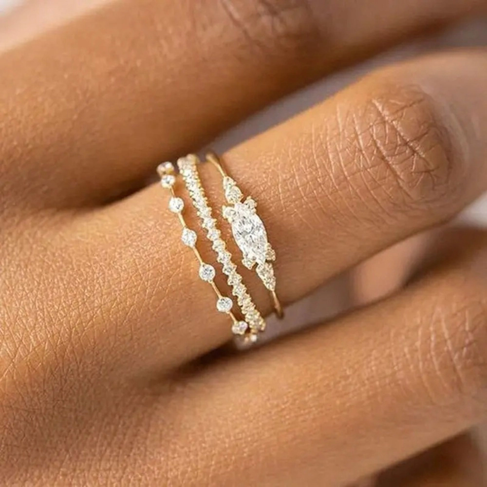 3PcsTrend Dainty Rings For Women Entry Lux Zircon Midi Finger Engagement
