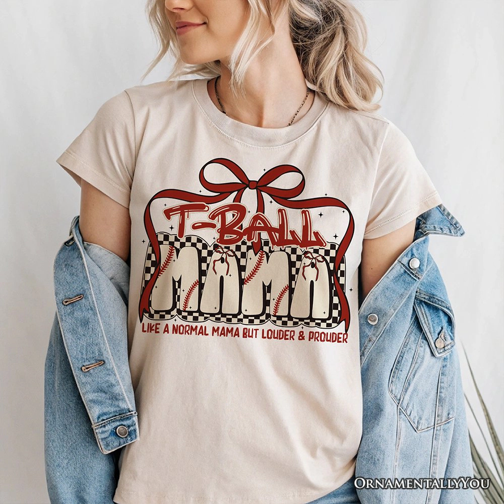 OrnamentallyYou Womens T-Ball Mama Coquette Red Bow T-Shirt