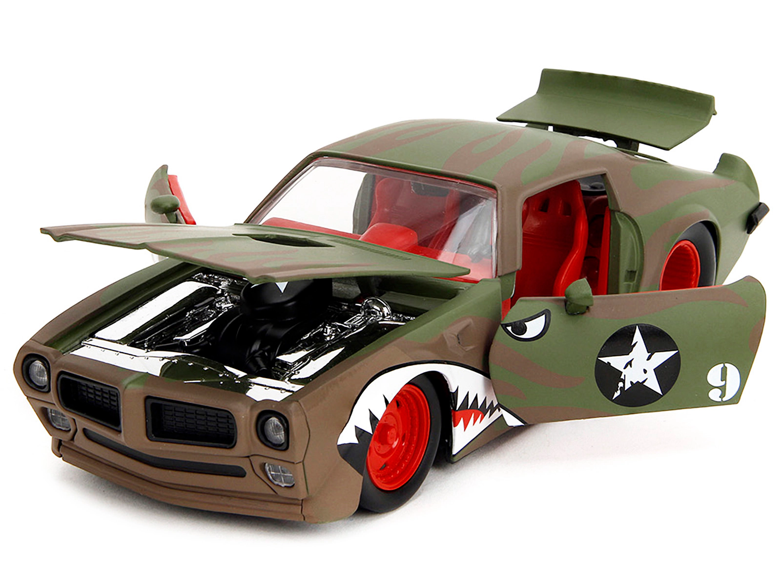 Jada Collectible 1972 Pontiac Firebird #9 Green Camouflage Flames With Graphics And Red Interior "Bigtime Muscle" Series
