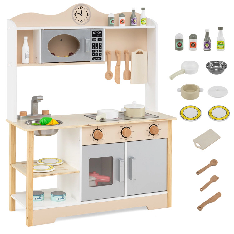 Hivvago Wooden Play Kitchen Cooking Toy Playset for Kids