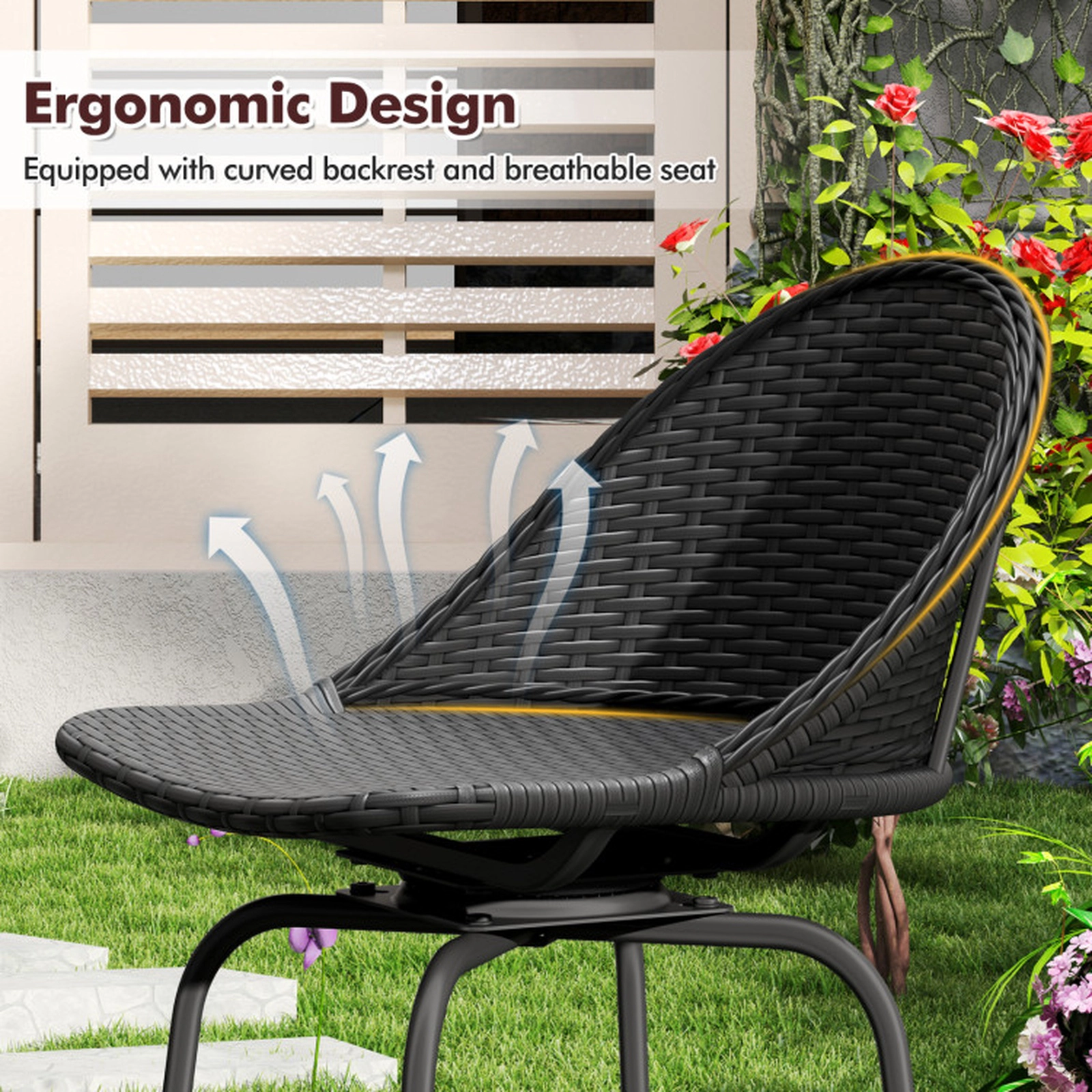SUGIFT Set of 2 Brown PE Rattan Outdoor Swivel Bar Stools, 30-Inch Seat
