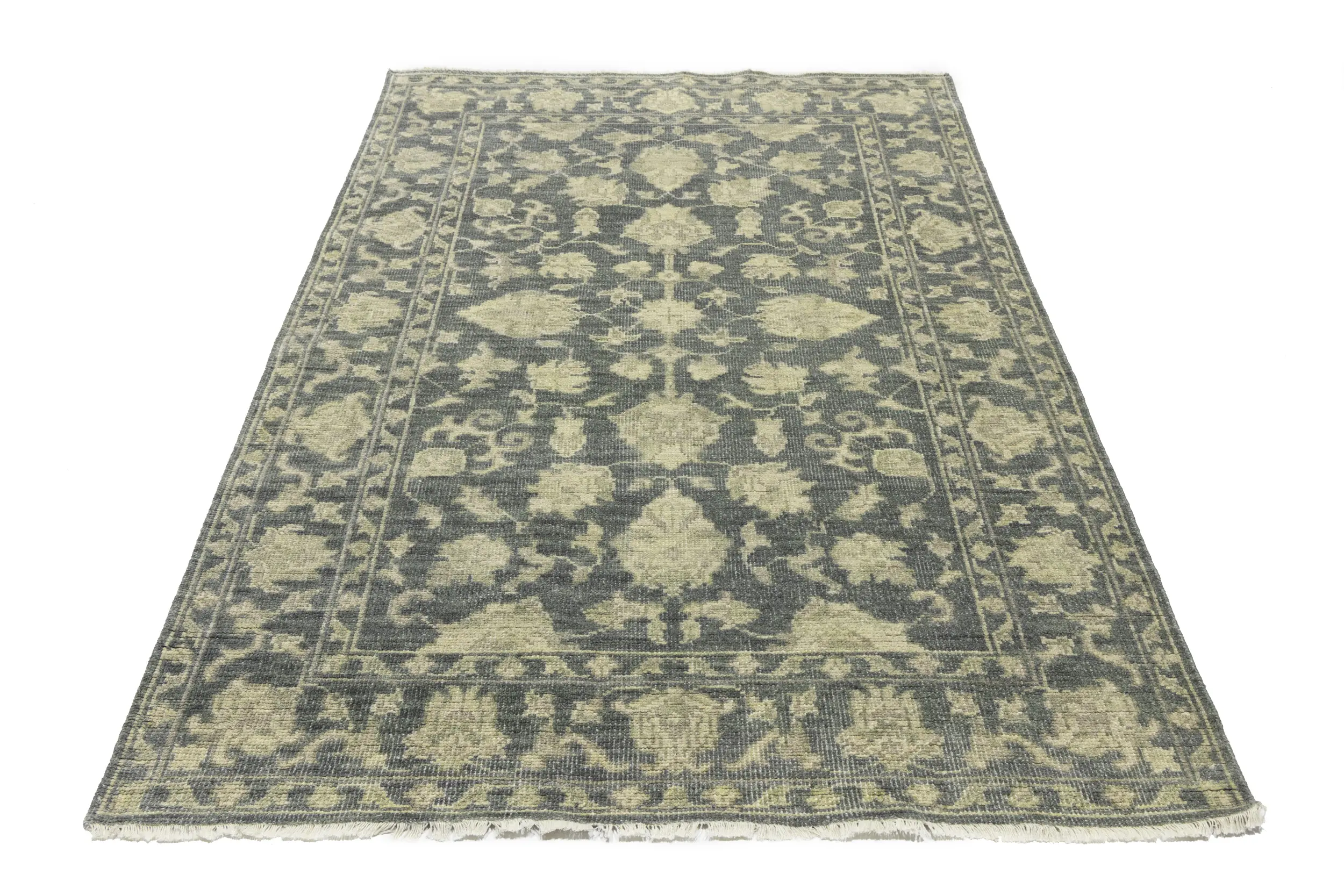 Magic Rugs Muted Dark Slate Floral 5X8 Transitional Oriental Rug