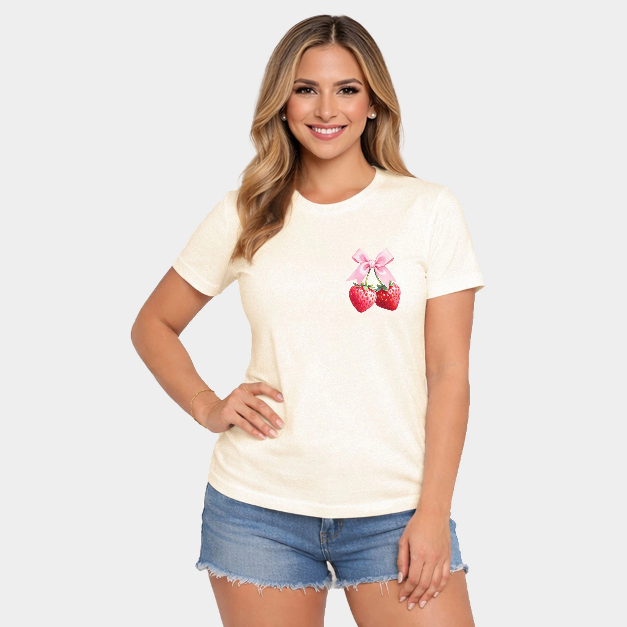 Simply Sage Market - Coquette Strawberry Watercolor Women's Short Sleeve Graphic T-Shirt