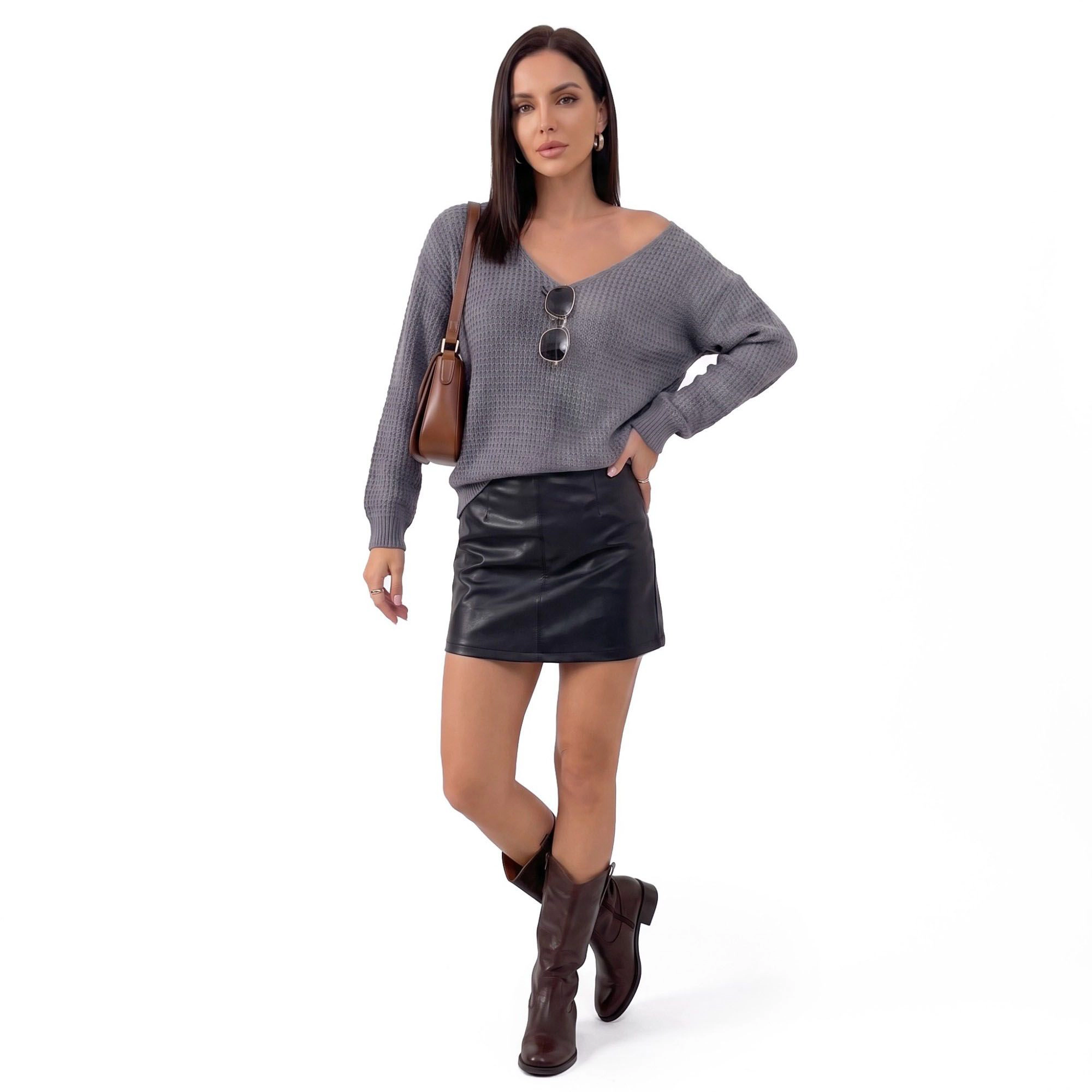 Anna-Kaci Women's V-Neck Open-Back Tie Long Sleeve Knit Sweater