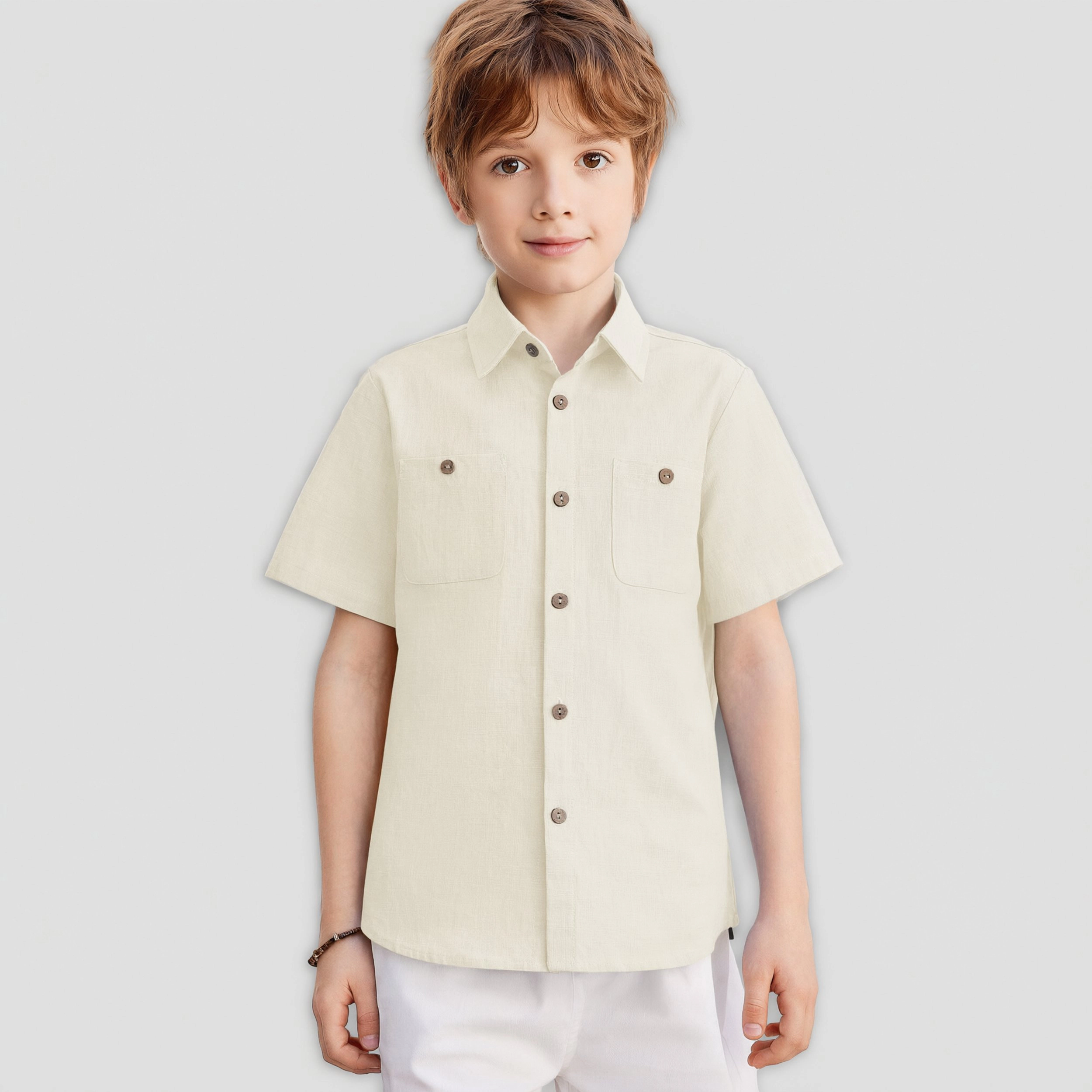 Arshiner Boys Short Sleeve Button Down Shirt Cotton Woven Casual Shirts With Pockets For Kids