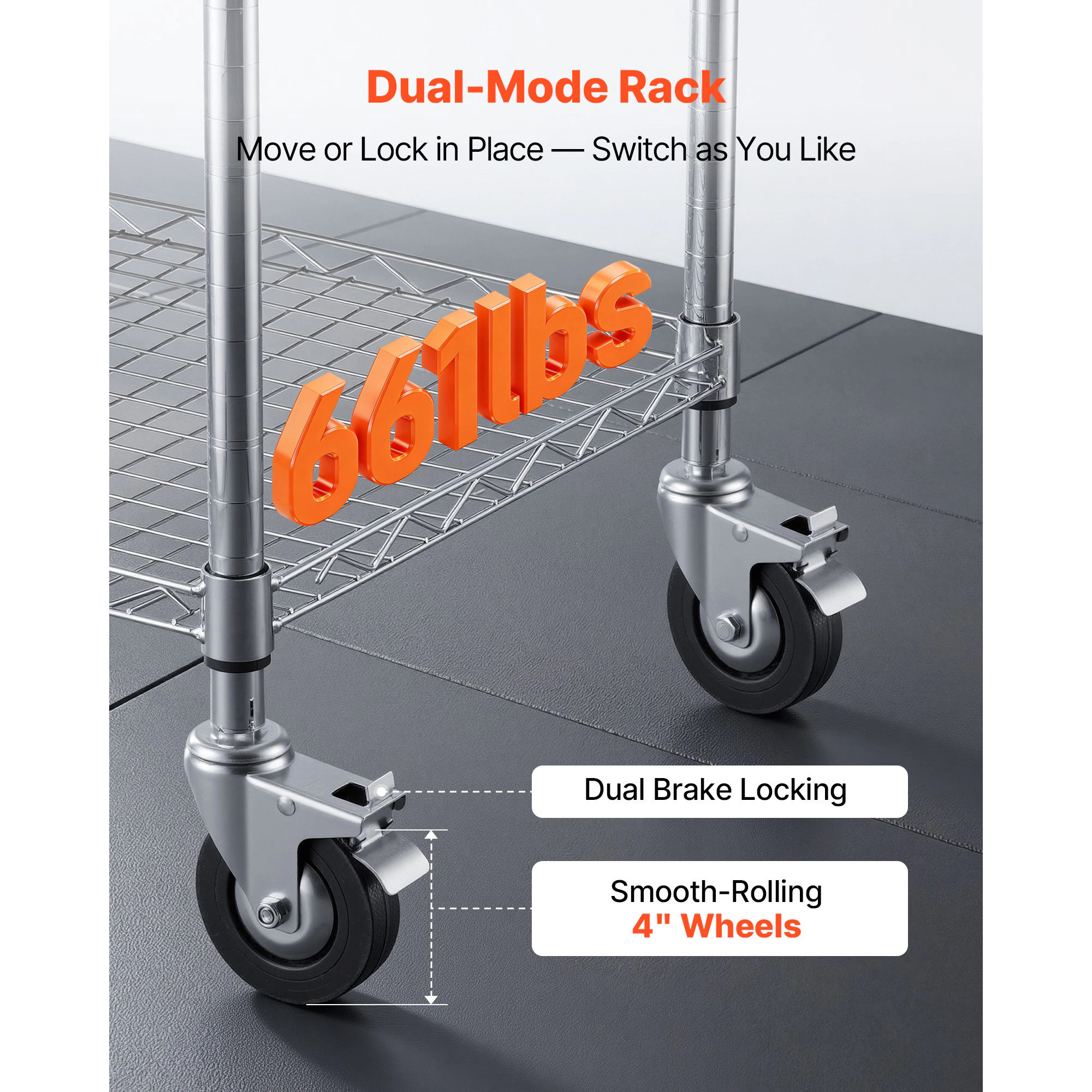 HONGGE Kitchen Utility Cart 3 Tier Heavy Duty Adjustable Wire Storage Rack Commercial Steel Rolling Service Trolley on