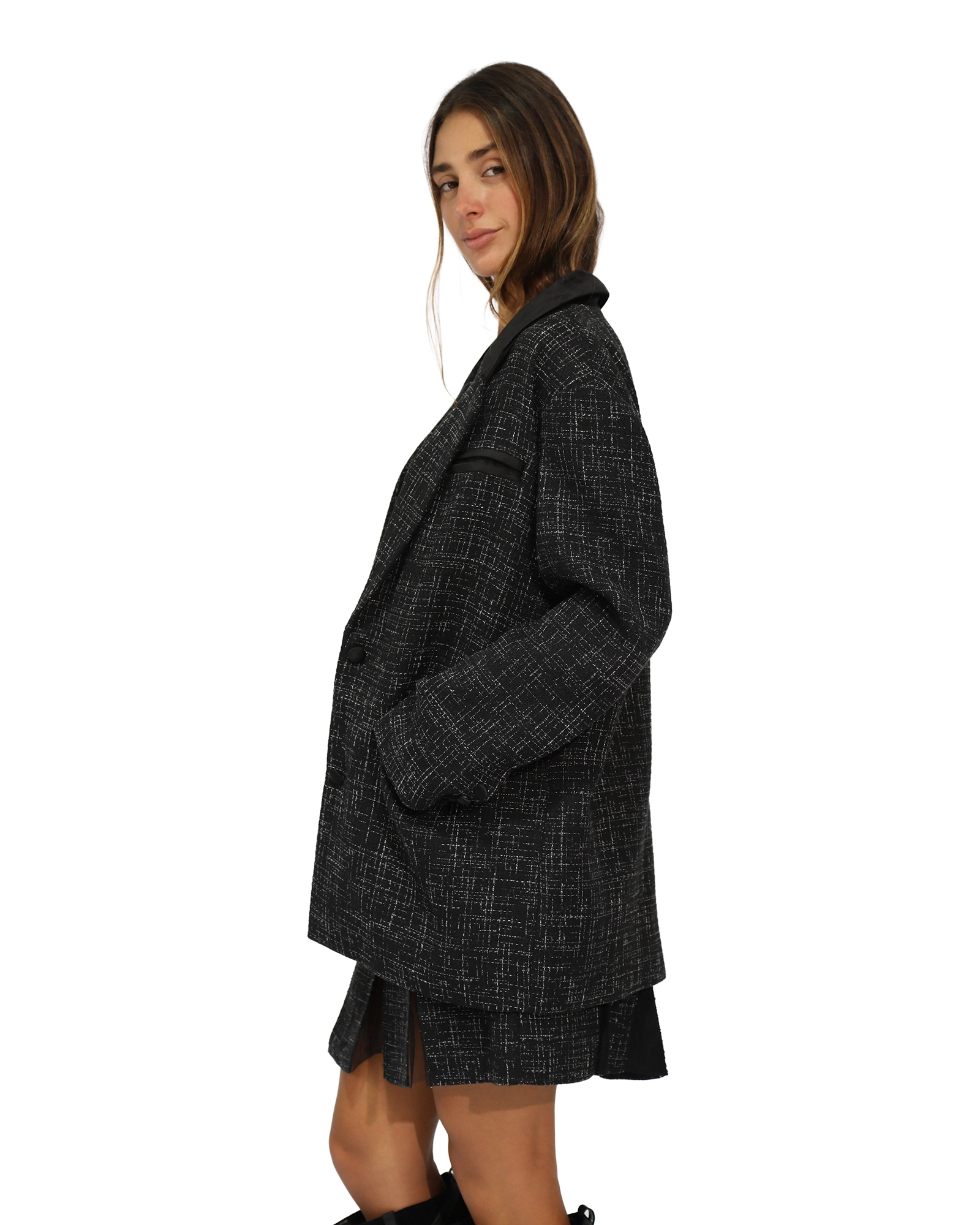 Belle & Bloom City Noir Tweed Oversized Blazer