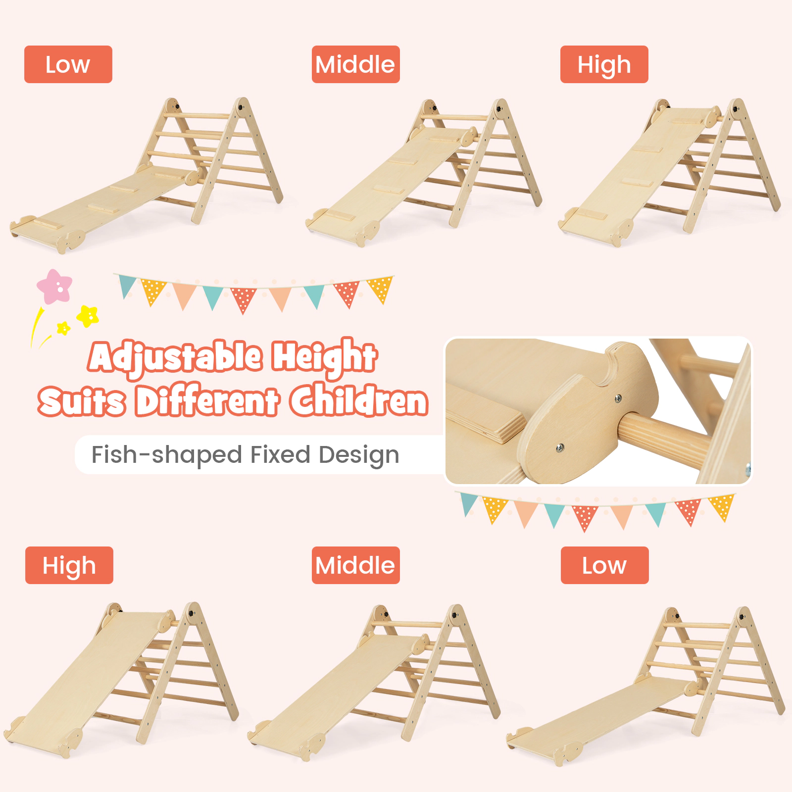 LJG 3-in-1 Climbing Set Foldable and Adjustable Kids Triangle Set