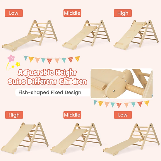 LJG 3-in-1 Climbing Set Foldable and Adjustable Kids Triangle Set