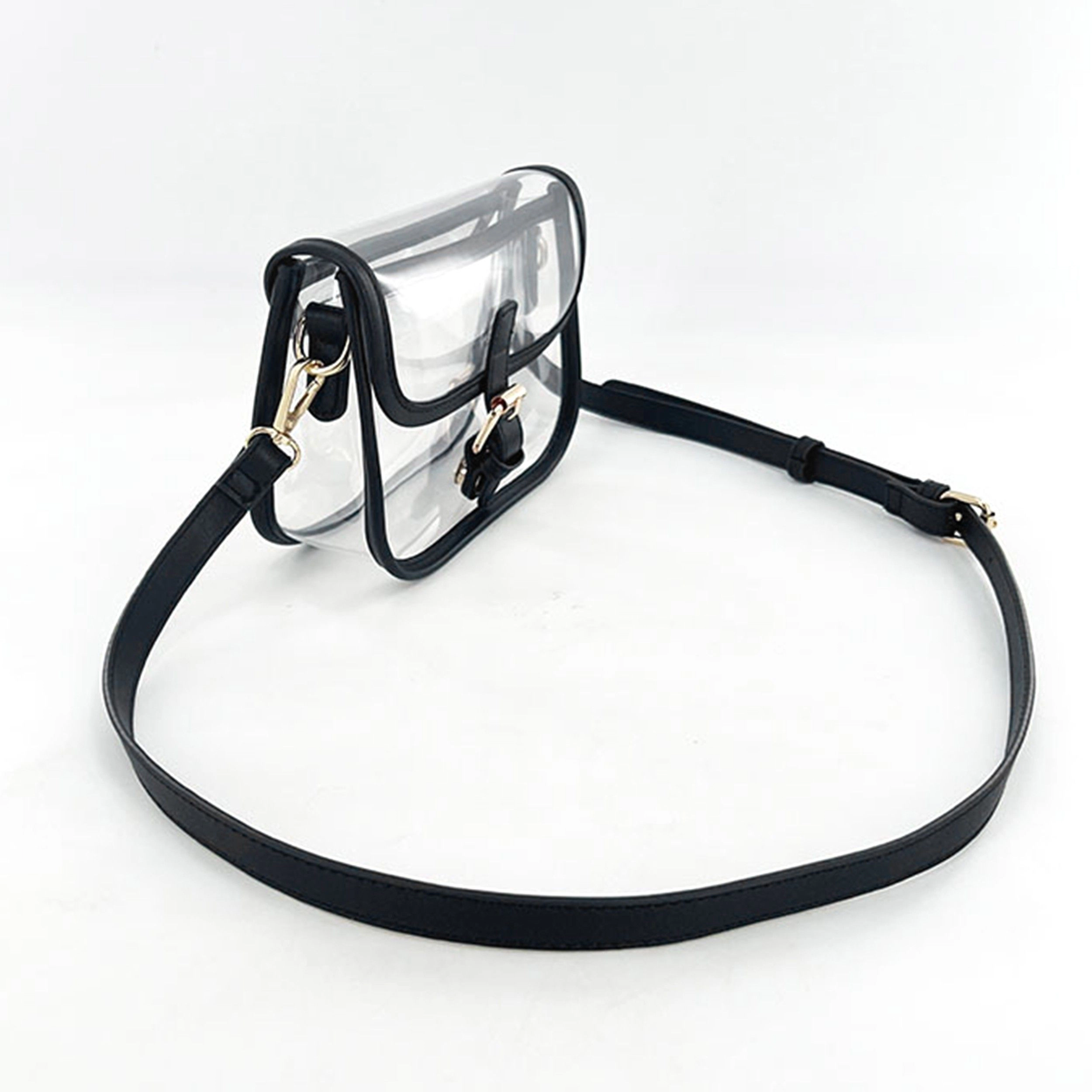 Alilang Women's Clear Crossbody Handbag with Adjustable Strap and Buckle Flap Closure, Black Trim