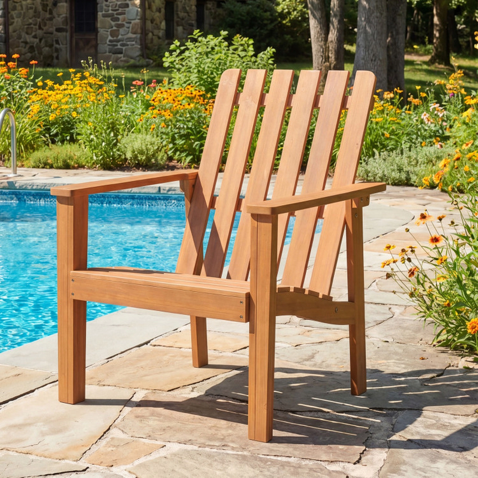 SUGIFT Natural Acacia Wood Adirondack Chair with Angled Backrest