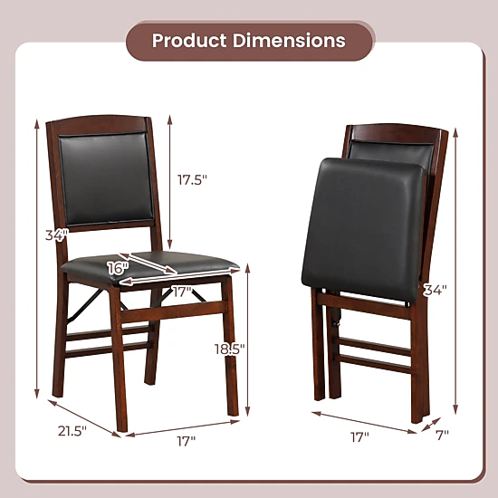 SUGIFT Folding Dining Chairs with Padded PU Leather Seat and High Backrest 400-lb Capacity Brown