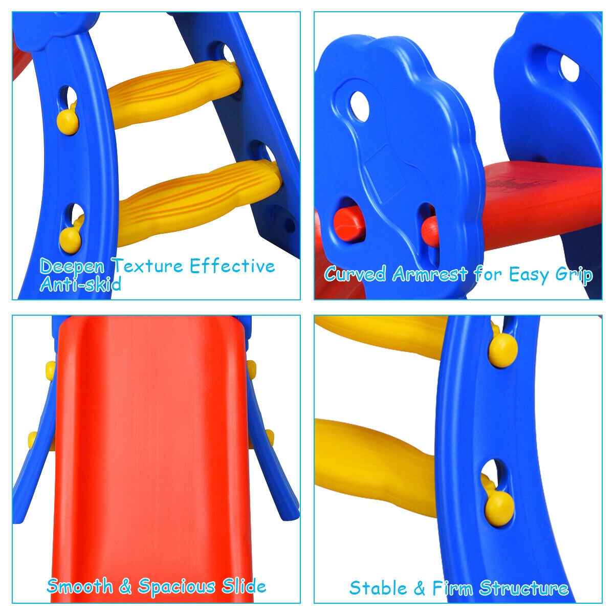 SUGIFT 110-lb Capacity 2-Step Folding Kids Plastic Slide with Basketball Hoop and Non-Slip Ladder