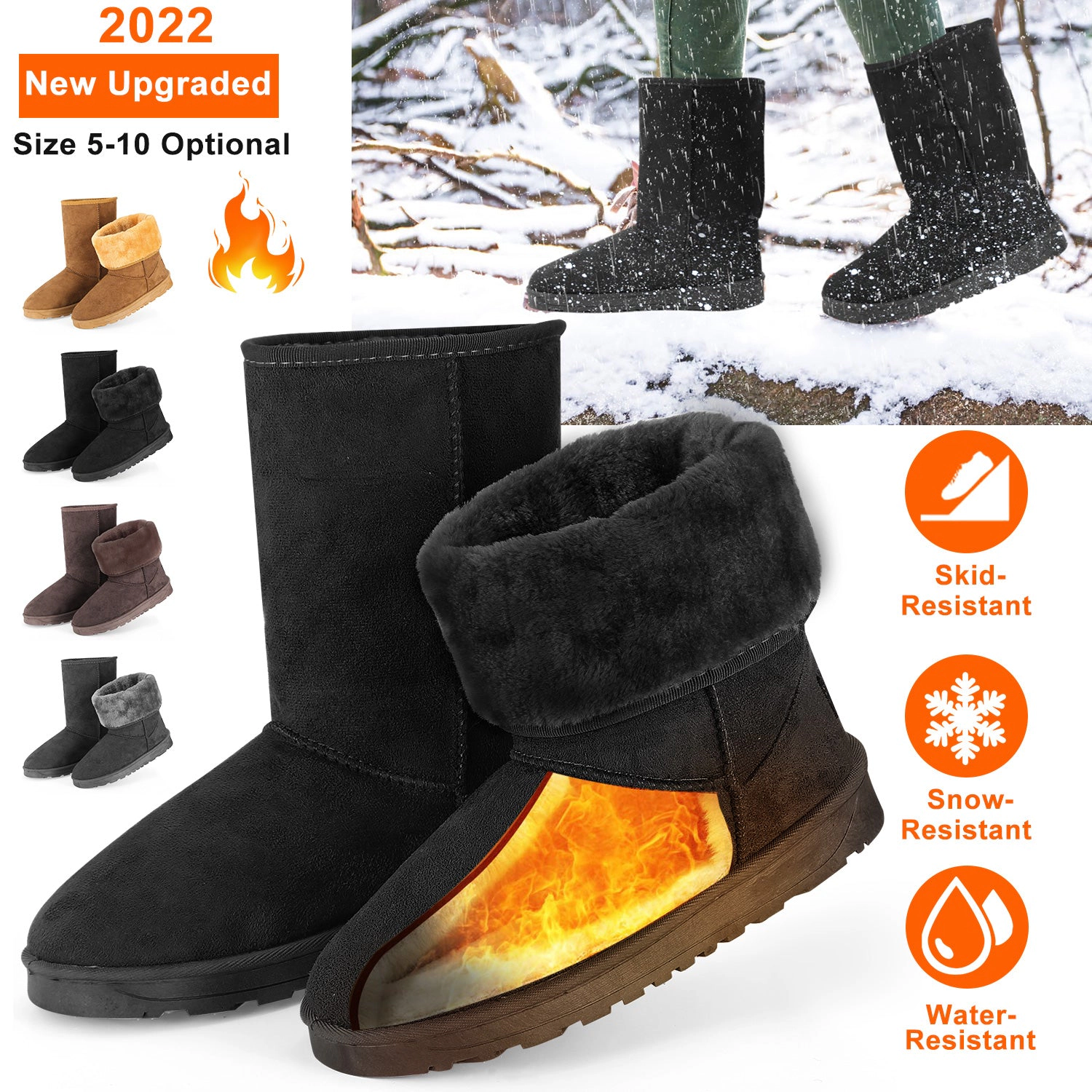 N' POLAR Unisex Suede Mid-Calf Snow Boots