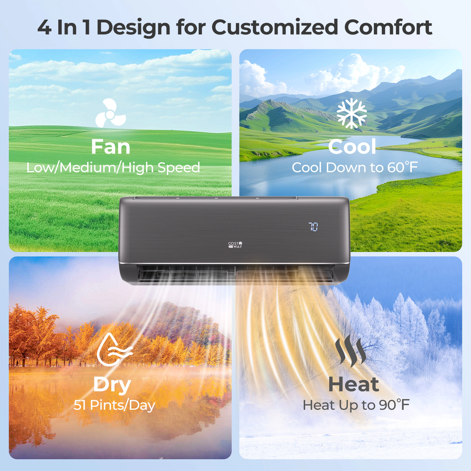 LJG GreyVolt Series 12000 BTU 22 SEER2 115V WiFi Enabled Mini Split AC Compatible with Alexa Gray