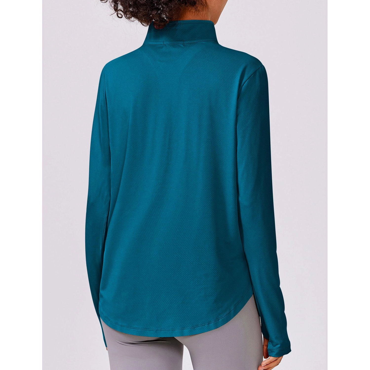 Pinspark Womens Sporty Long Sleeve Quarter Zip Pullover Stand Collar Thumb Hole Tops
