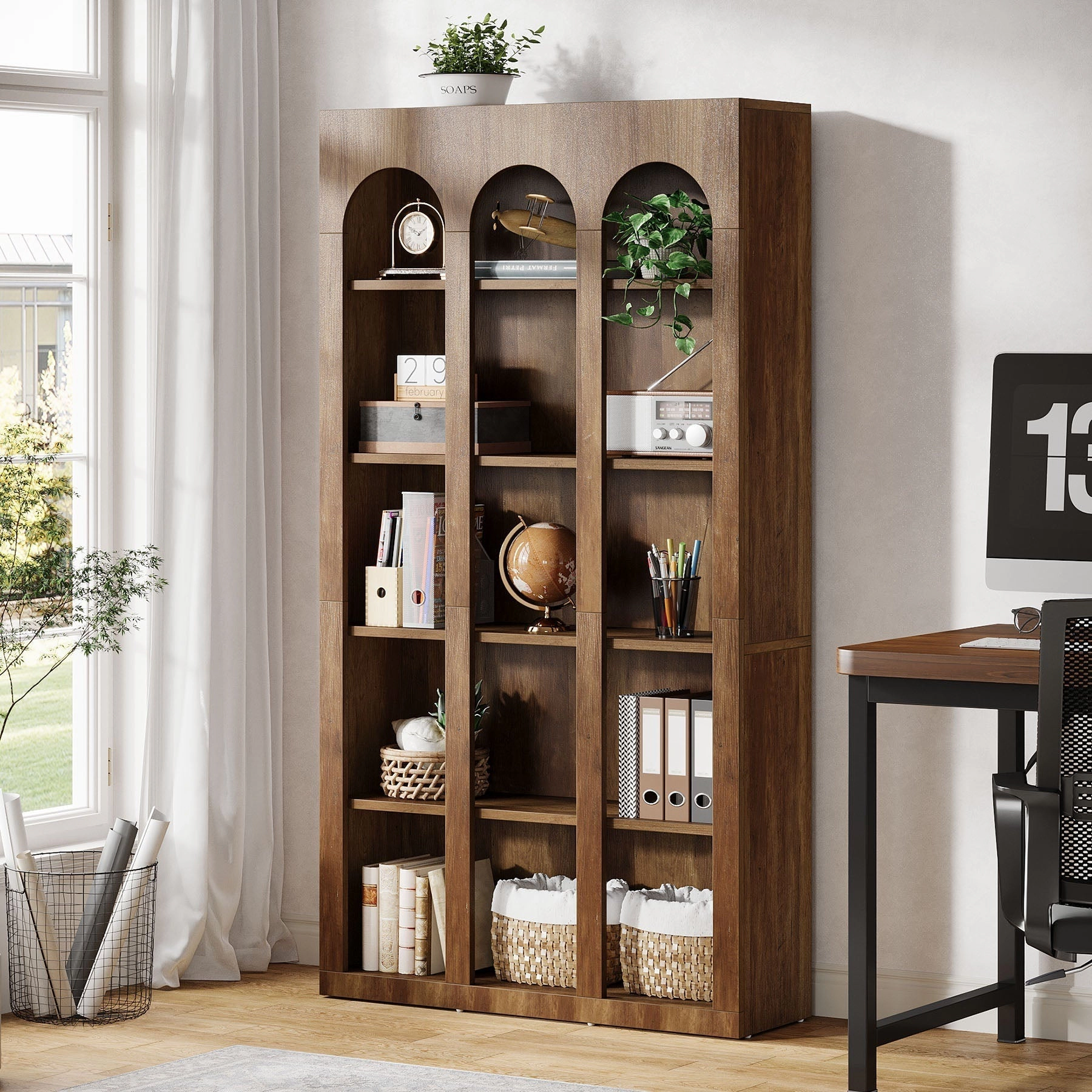 Tribesigns 5-Tier Farmhouse Arched Bookshelf, 70.87-Inch